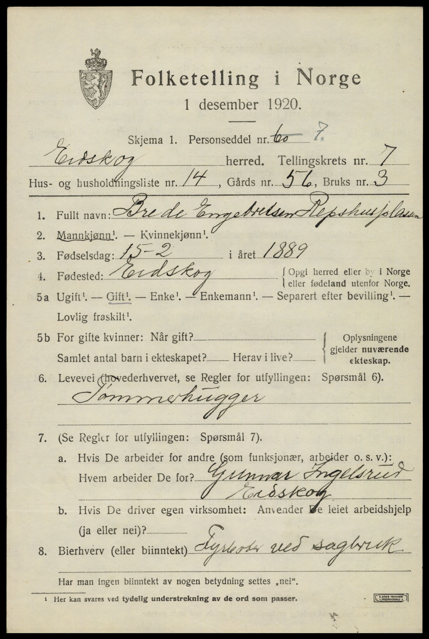 SAH, 1920 census for Eidskog, 1920, p. 8557