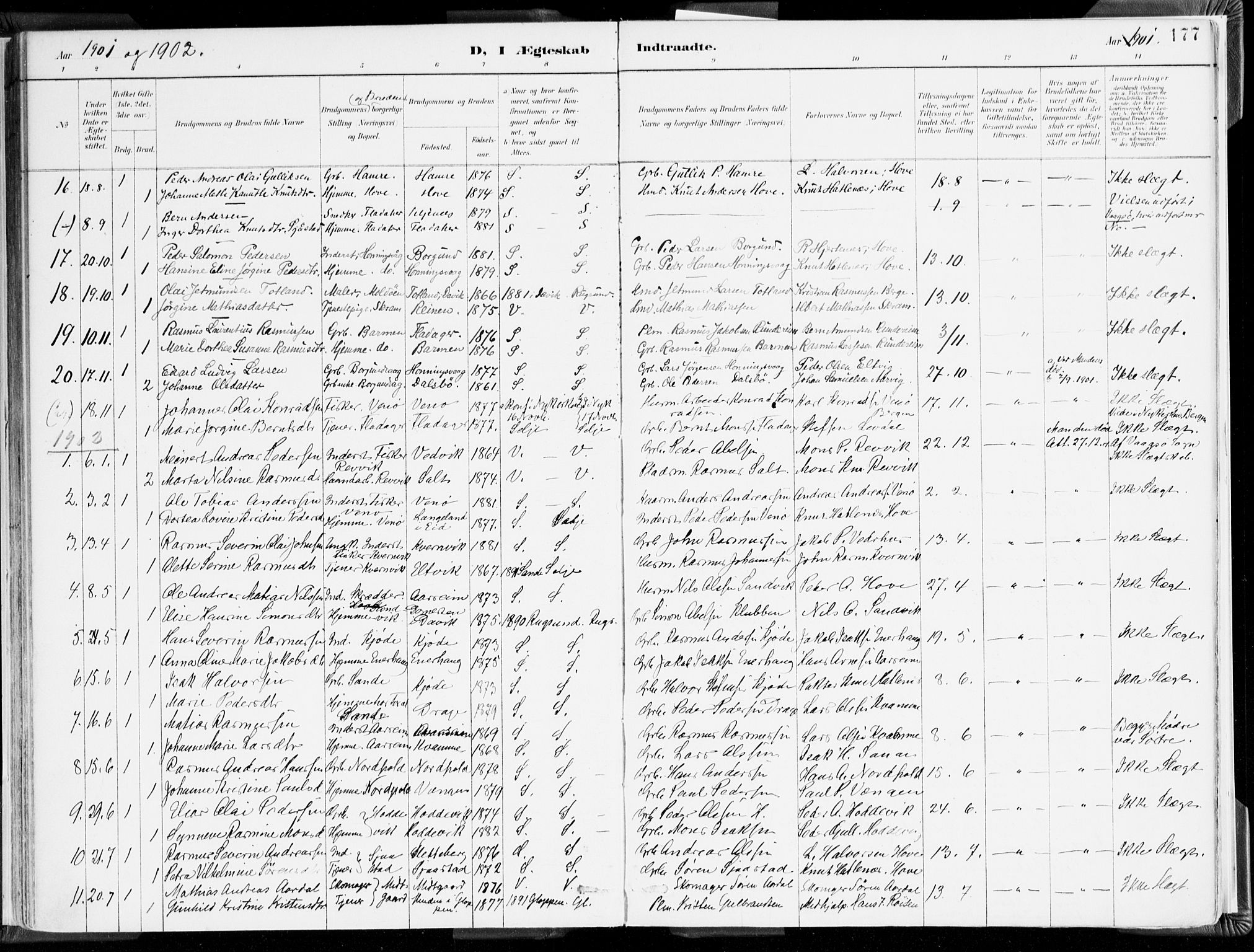 Selje sokneprestembete, SAB/A-99938/H/Ha/Haa/Haab: Parish register (official) no. B 2, 1891-1907, p. 177