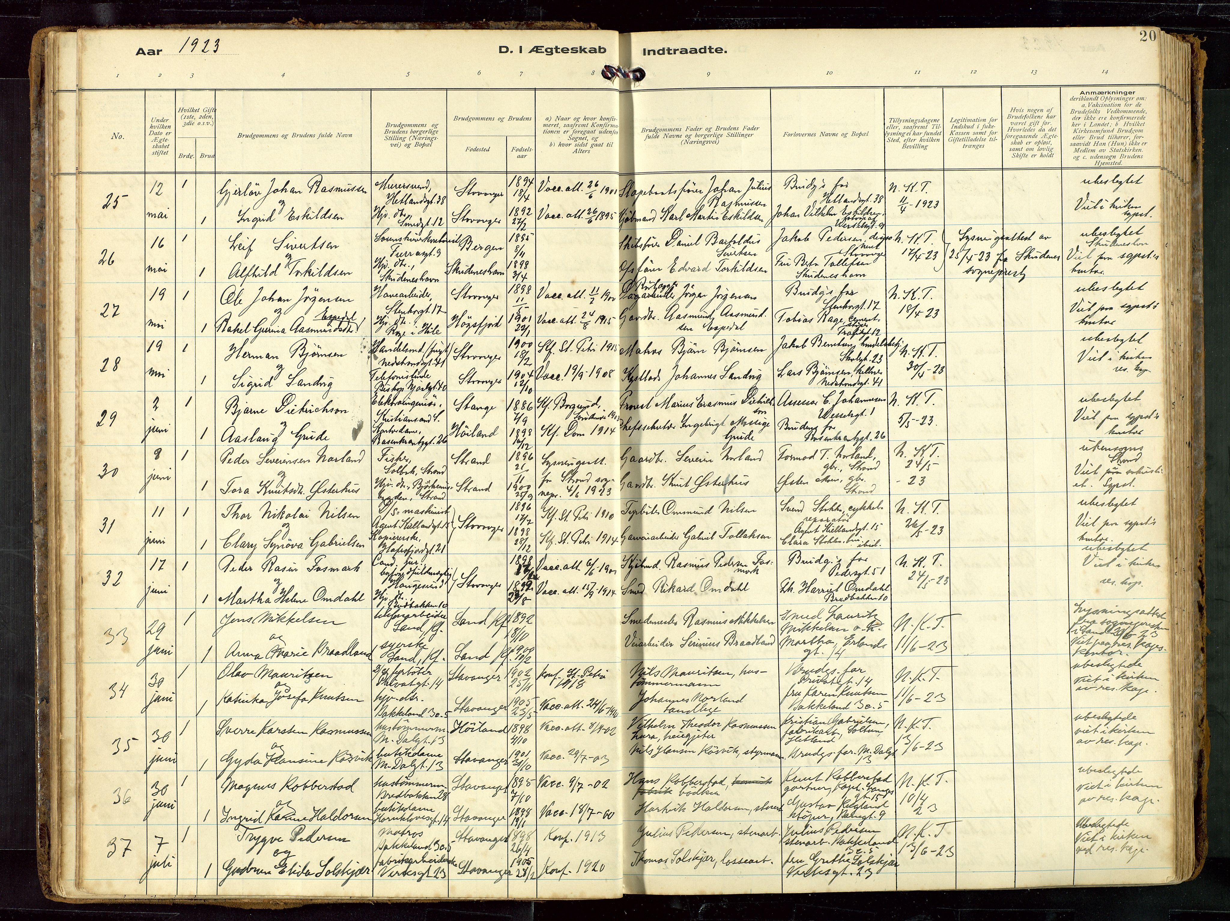 St. Petri sokneprestkontor, AV/SAST-A-101813/002/D/L0002: Parish register (official) no. A 27, 1921-1942, p. 20