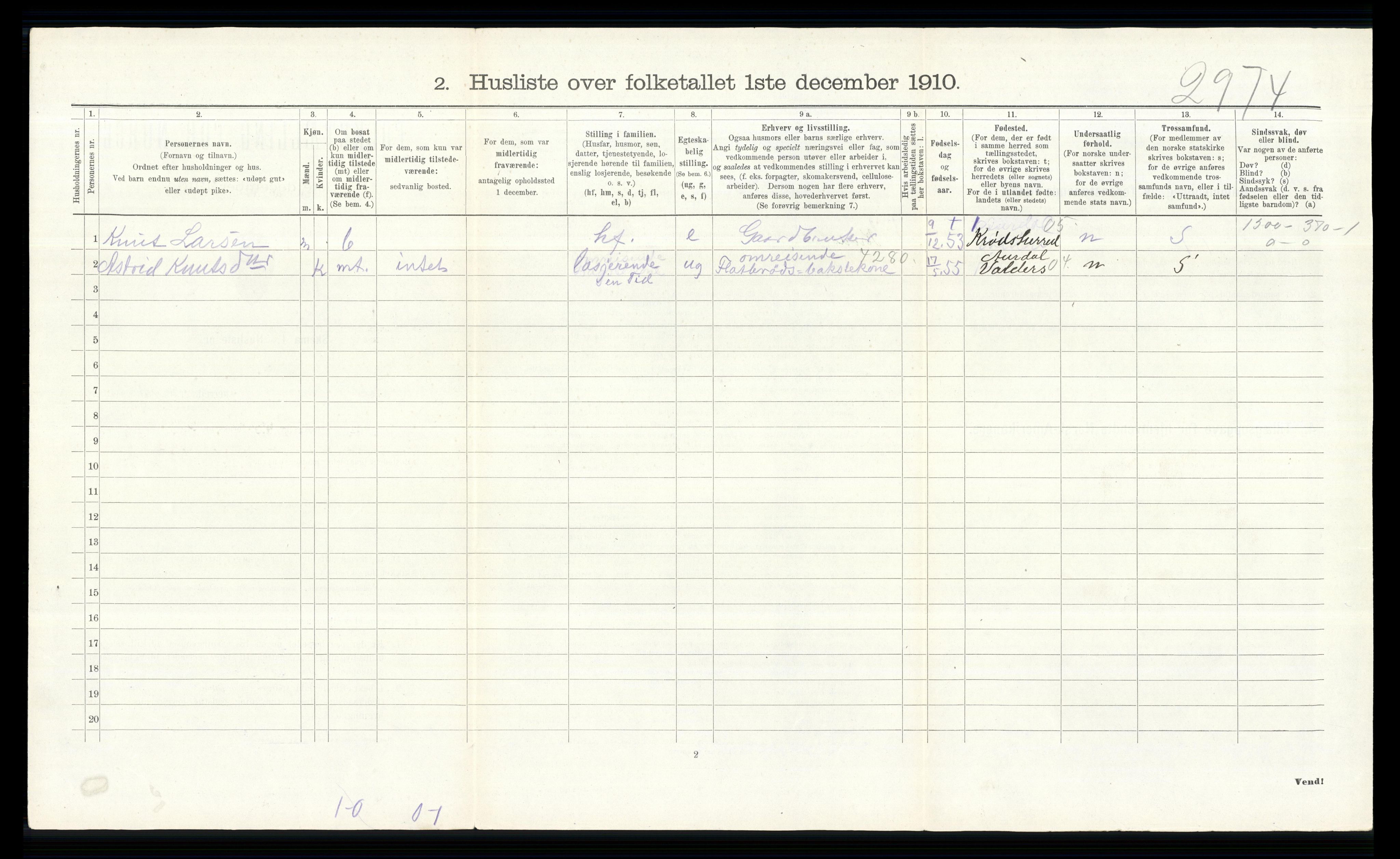 RA, 1910 census for Norderhov, 1910, p. 2997