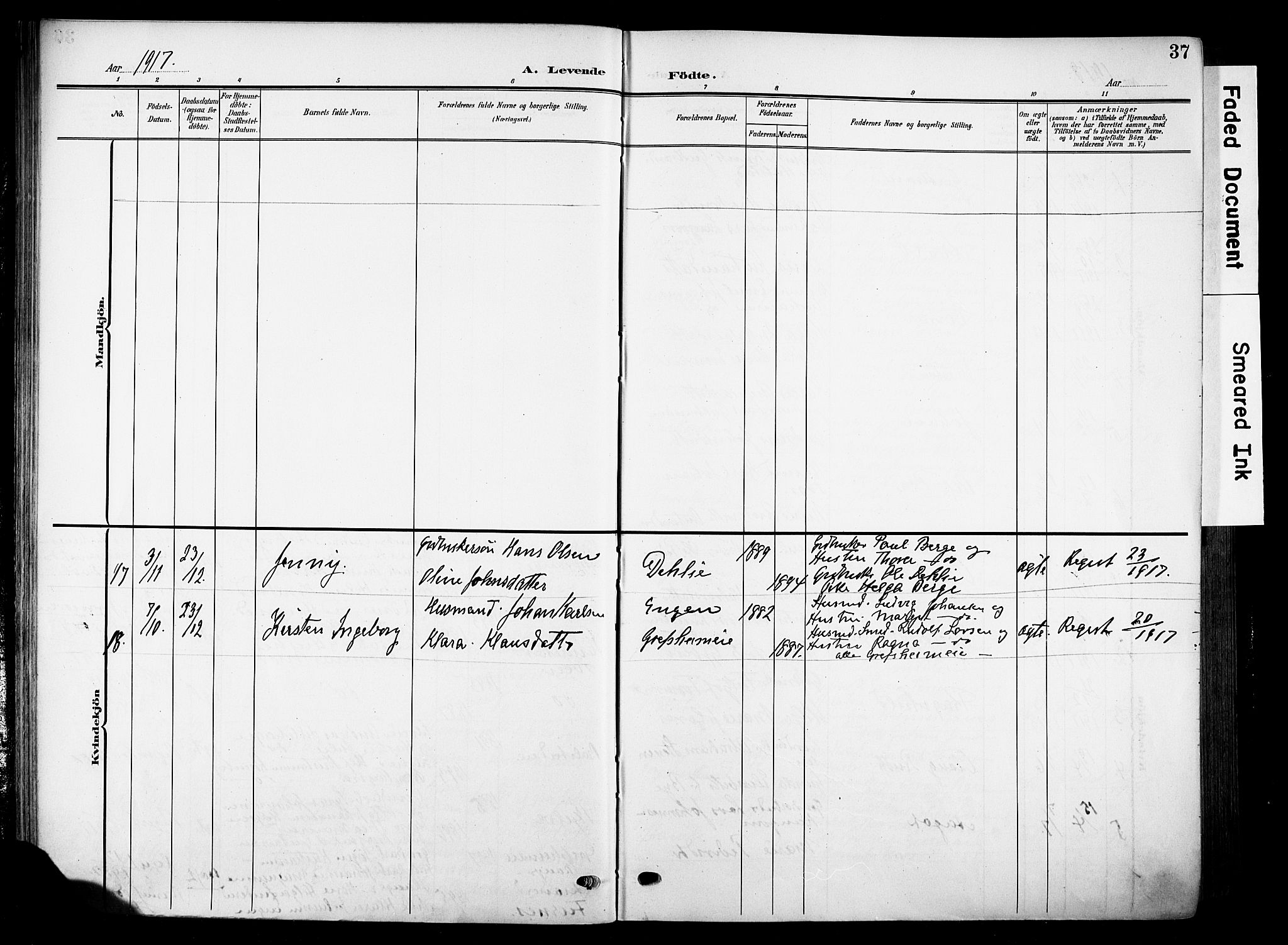 Nes prestekontor, Hedmark, AV/SAH-PREST-020/K/Ka/L0014: Parish register (official) no. 14, 1906-1929, p. 37