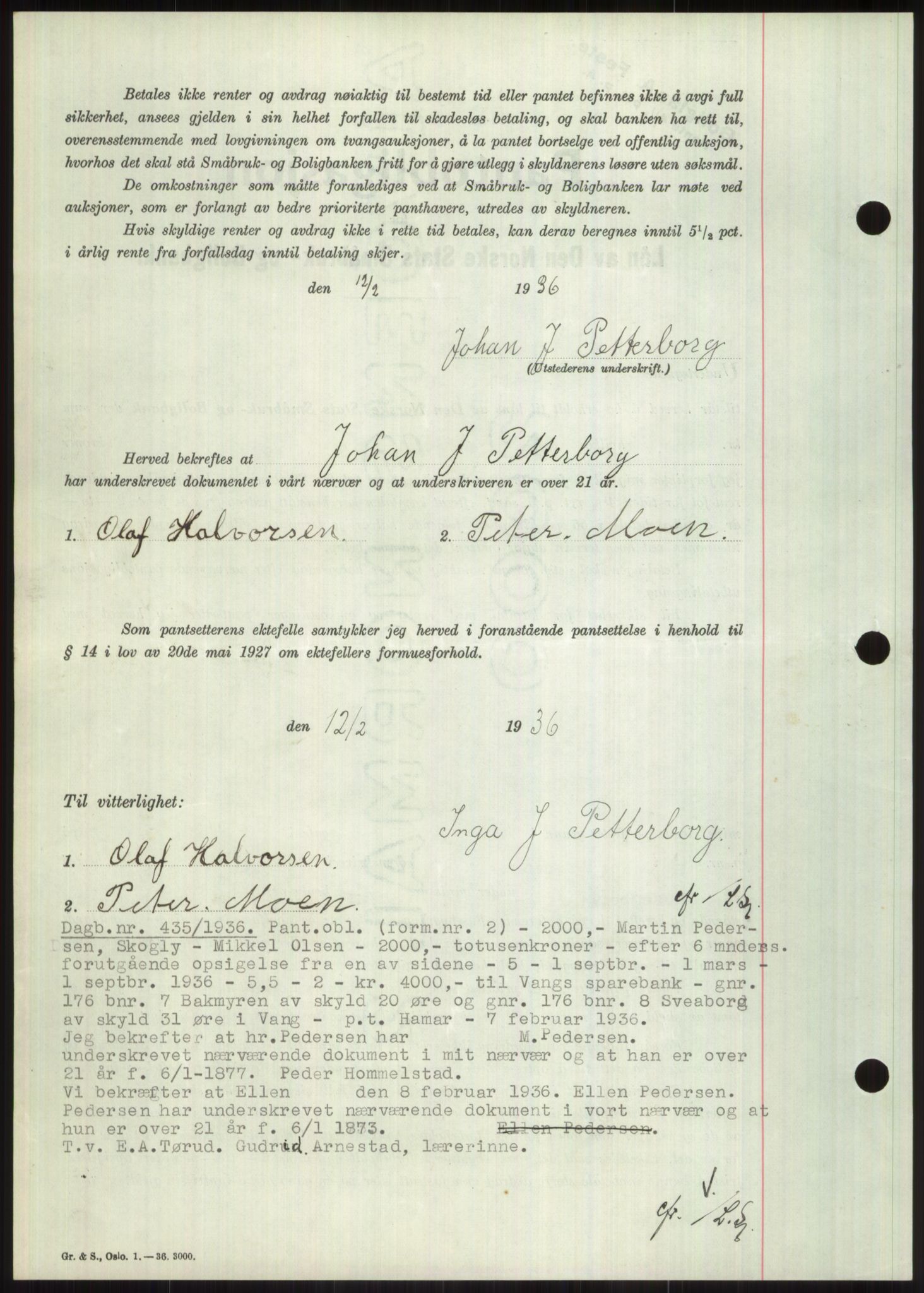Nord-Hedmark sorenskriveri, SAH/TING-012/H/Hb/Hbf/L0001: Mortgage book no. B1, 1936-1936, Diary no: : 428/1936