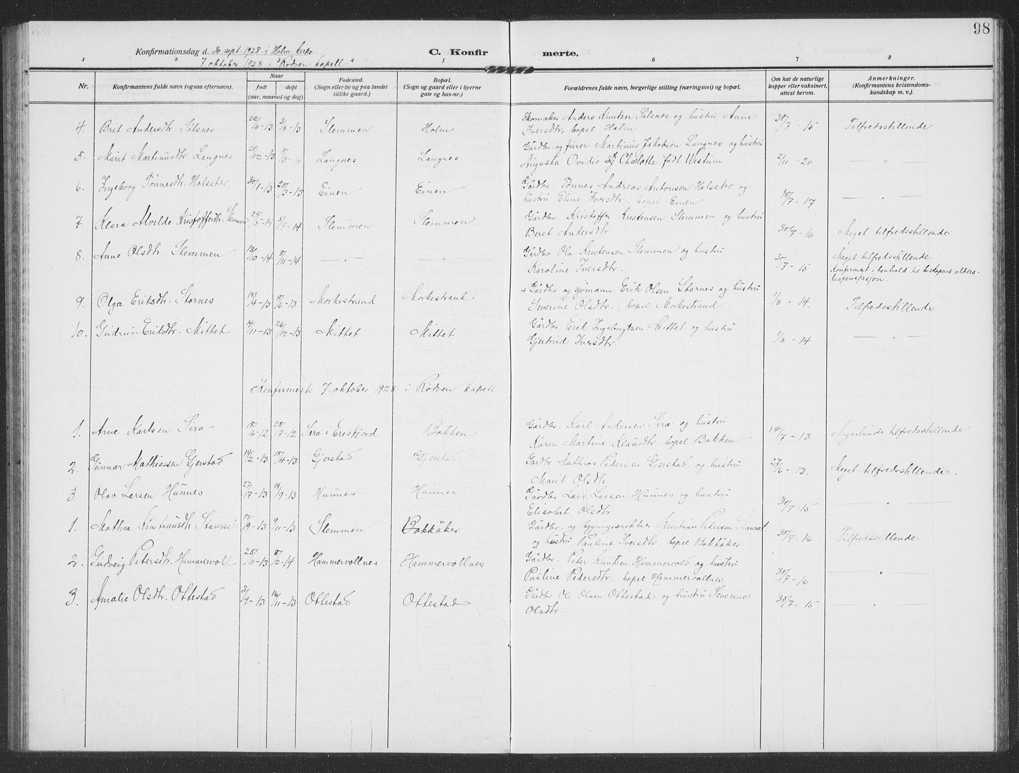 Ministerialprotokoller, klokkerbøker og fødselsregistre - Møre og Romsdal, SAT/A-1454/549/L0615: Parish register (copy) no. 549C01, 1905-1932, p. 98