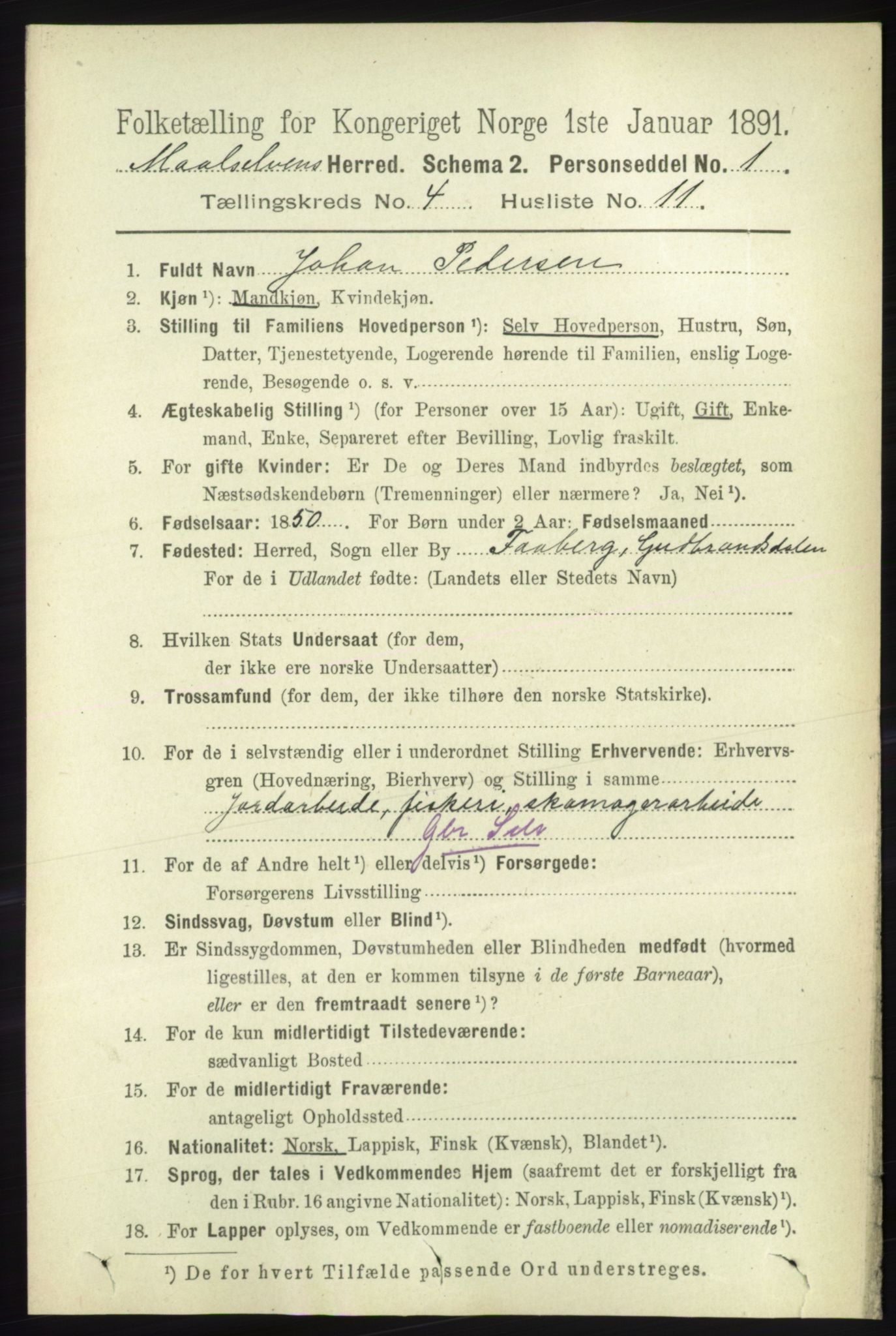 RA, 1891 census for 1924 Målselv, 1891, p. 1146