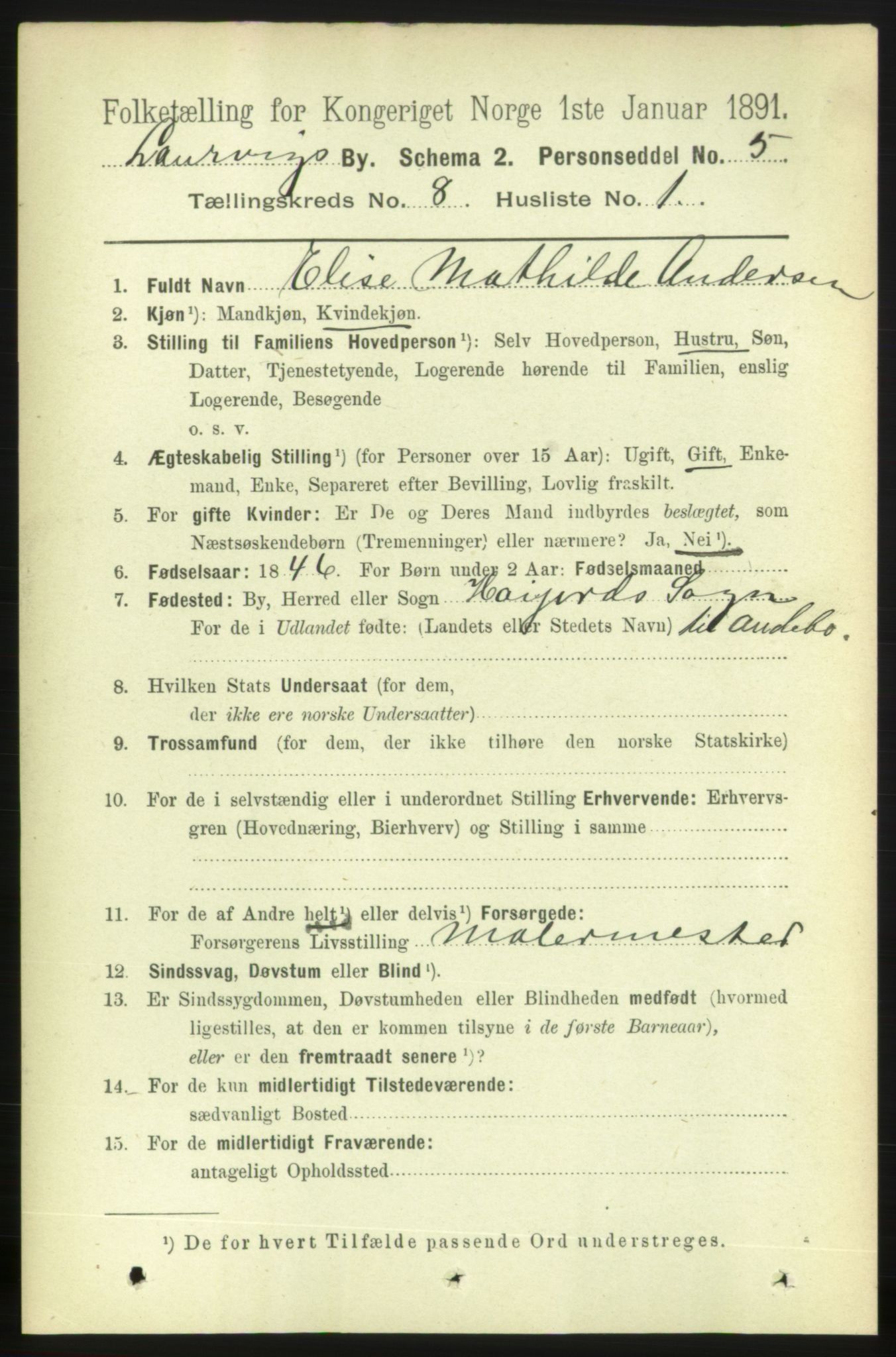 RA, 1891 census for 0707 Larvik, 1891, p. 7821