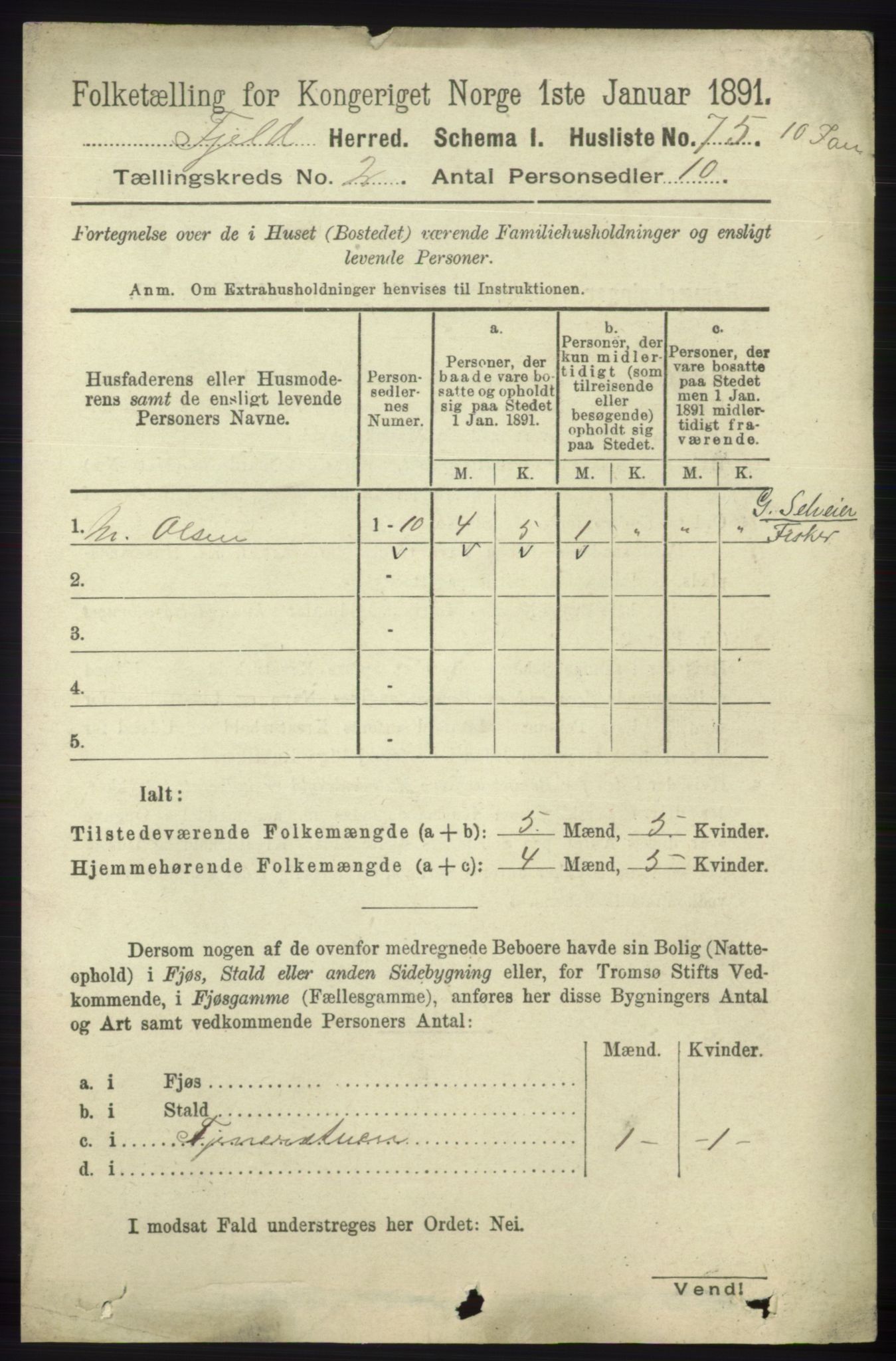 RA, 1891 census for 1246 Fjell, 1891, p. 695