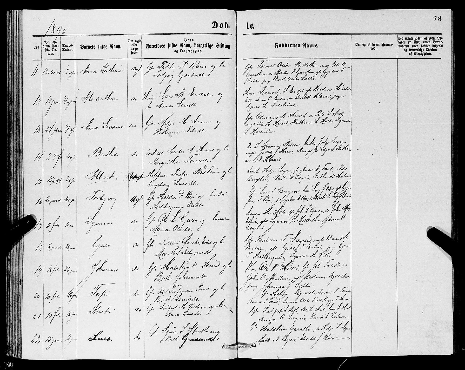 Ullensvang sokneprestembete, SAB/A-78701/H/Hab: Parish register (copy) no. C 2, 1871-1899, p. 73