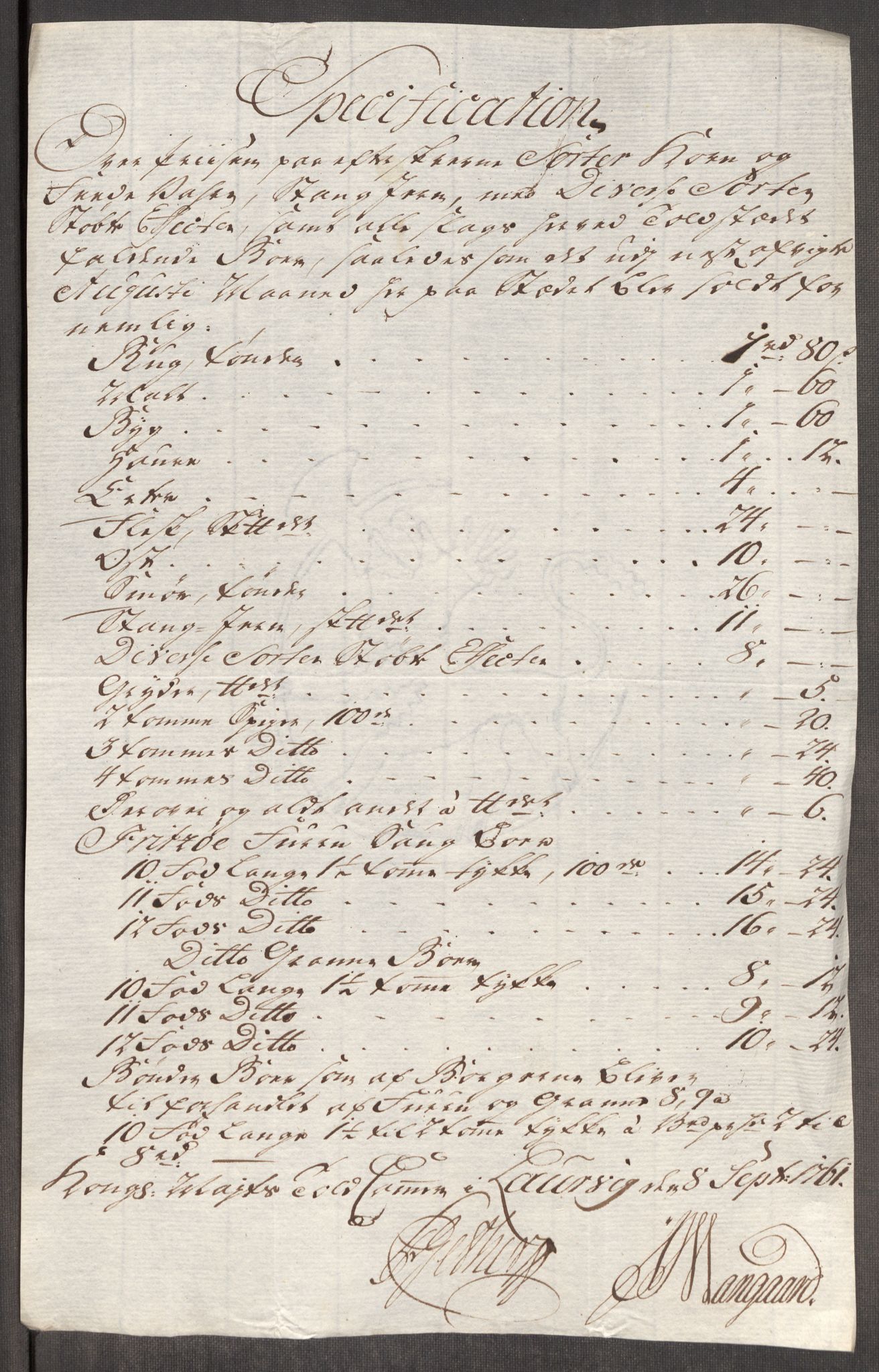 Rentekammeret inntil 1814, Realistisk ordnet avdeling, RA/EA-4070/Oe/L0007: [Ø1]: Priskuranter, 1761-1763, p. 177