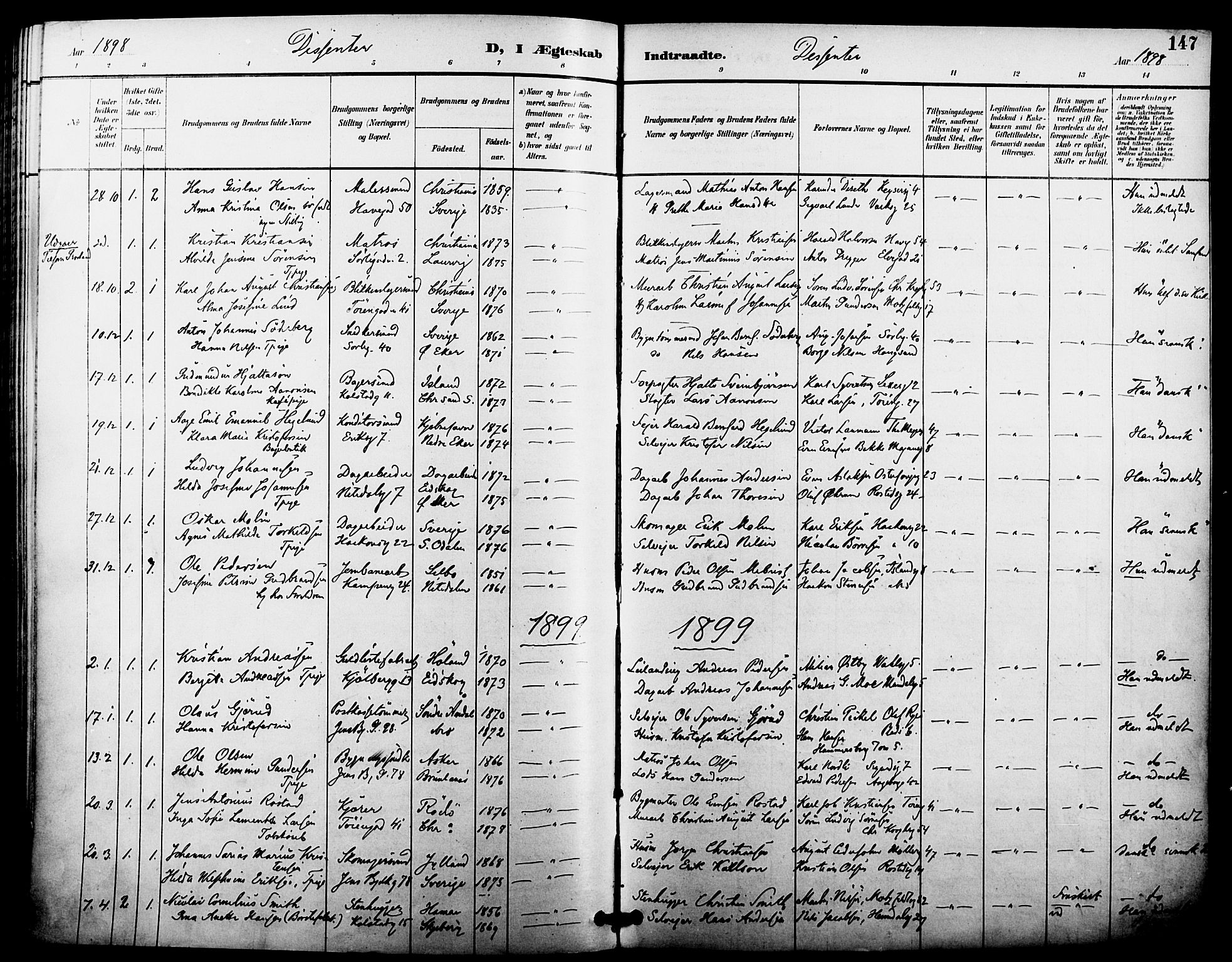 Kampen prestekontor Kirkebøker, AV/SAO-A-10853/F/Fa/L0008: Parish register (official) no. I 8, 1892-1902, p. 147