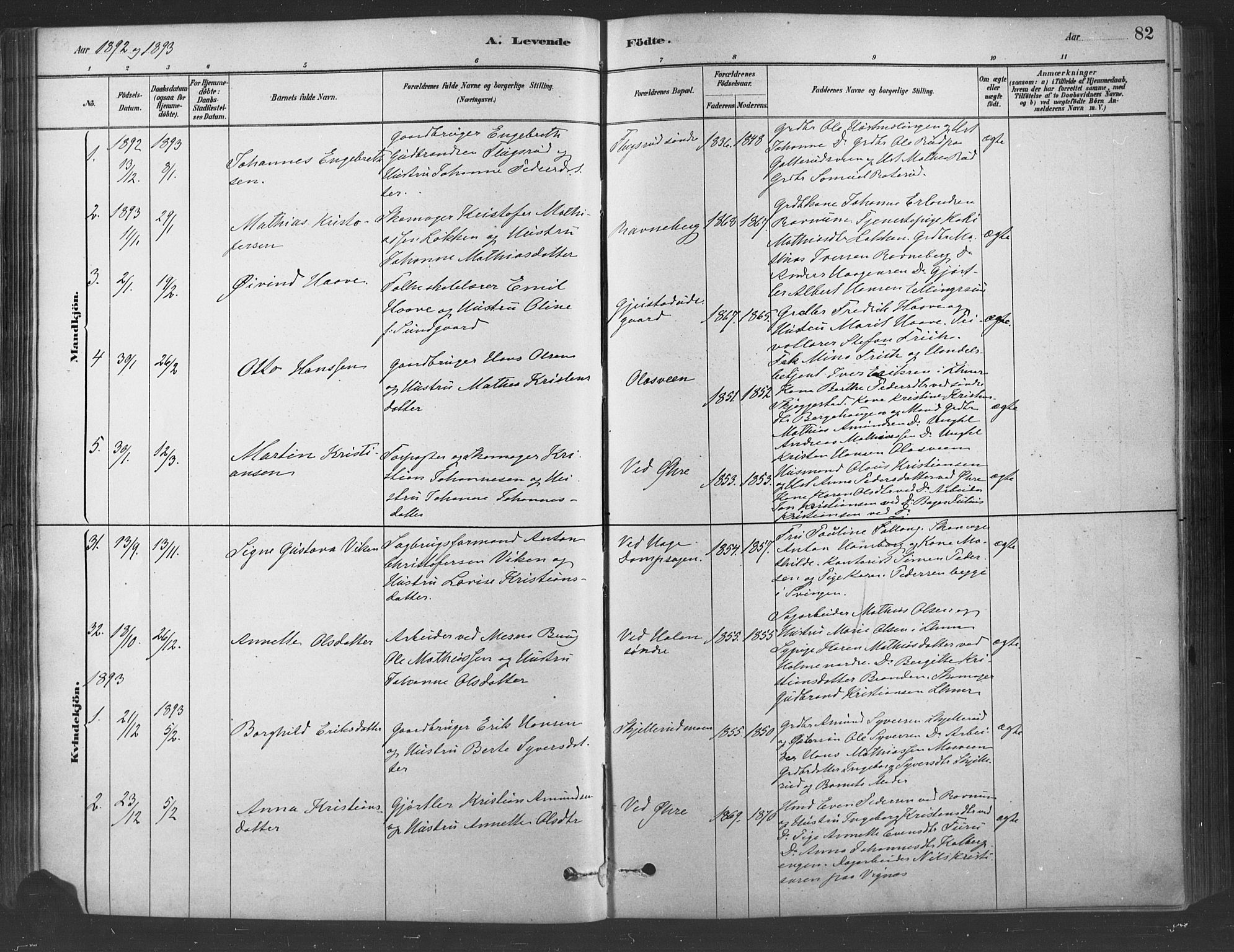 Fåberg prestekontor, SAH/PREST-086/H/Ha/Haa/L0009: Parish register (official) no. 9, 1879-1898, p. 82