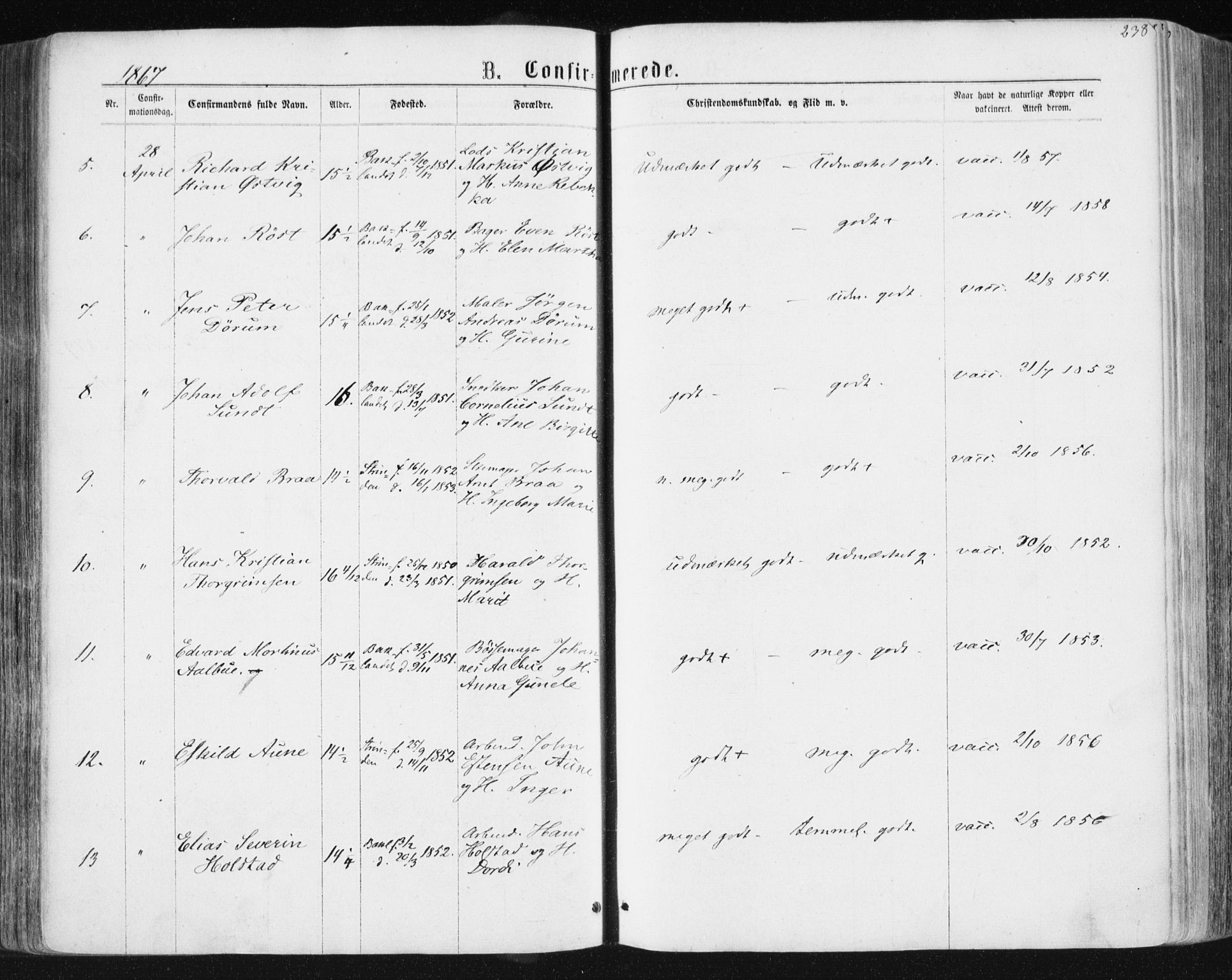 Ministerialprotokoller, klokkerbøker og fødselsregistre - Sør-Trøndelag, AV/SAT-A-1456/604/L0186: Parish register (official) no. 604A07, 1866-1877, p. 238