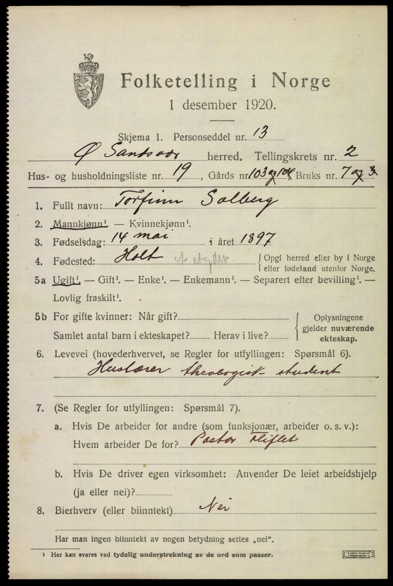 SAKO, 1920 census for Øvre Sandsvær, 1920, p. 1938