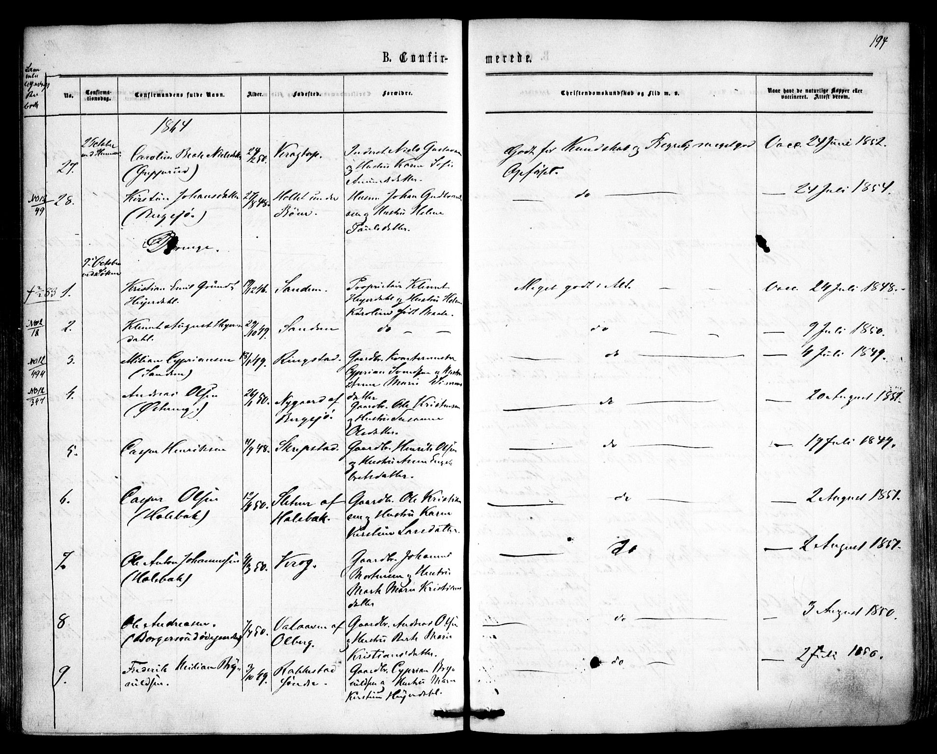 Høland prestekontor Kirkebøker, AV/SAO-A-10346a/F/Fa/L0011: Parish register (official) no. I 11, 1862-1869, p. 194