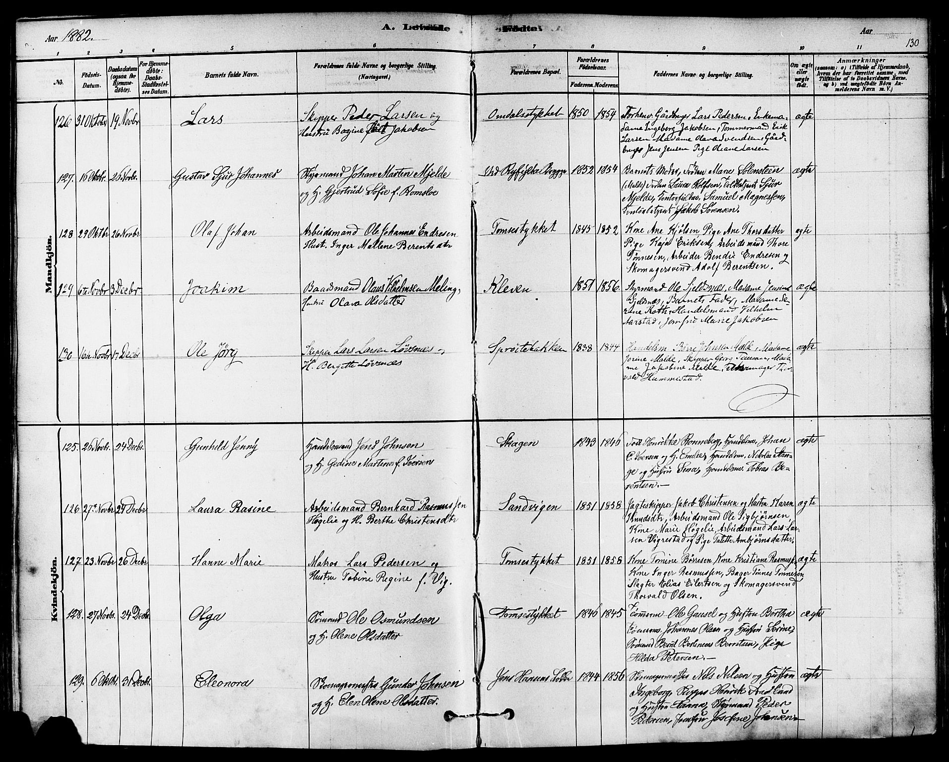 Domkirken sokneprestkontor, SAST/A-101812/001/30/30BA/L0026: Parish register (official) no. A 25, 1878-1889, p. 130
