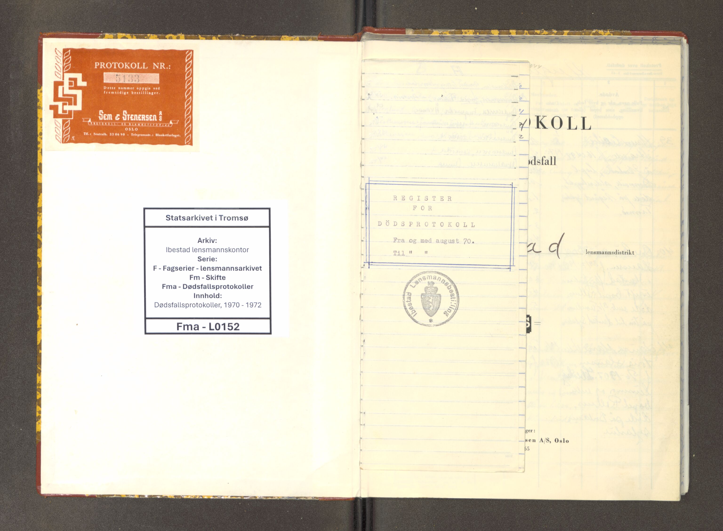 Ibestad lensmannskontor, AV/SATØ-S-1499/F/Fm/Fma/L0152: Dødsfallsprotokoll for Ibestad lensmannsdistrikt, 1970-1972