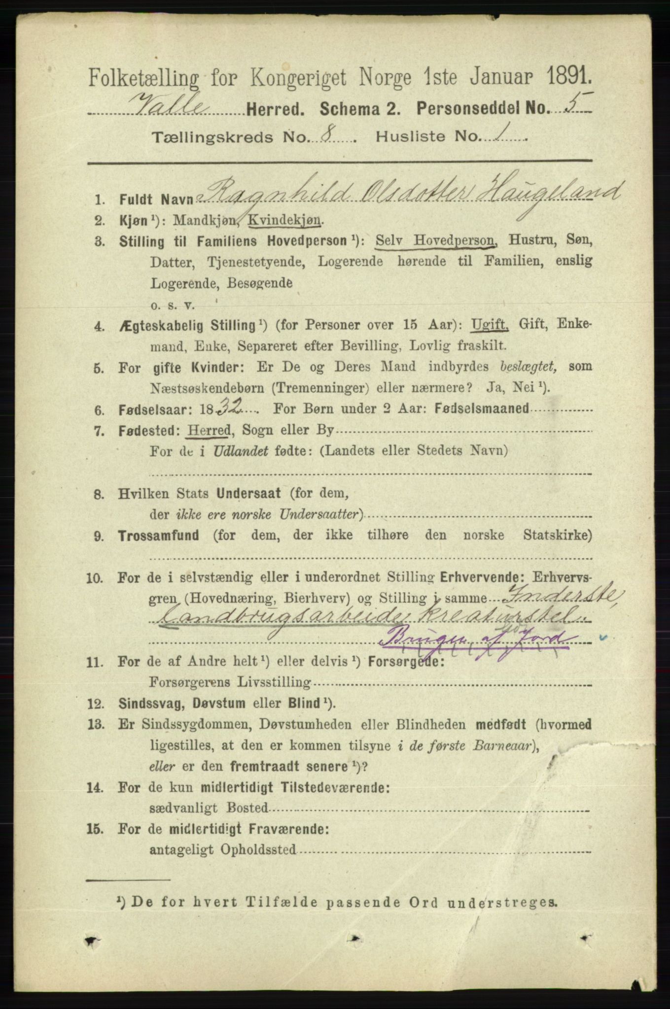 RA, 1891 census for 0940 Valle, 1891, p. 2241