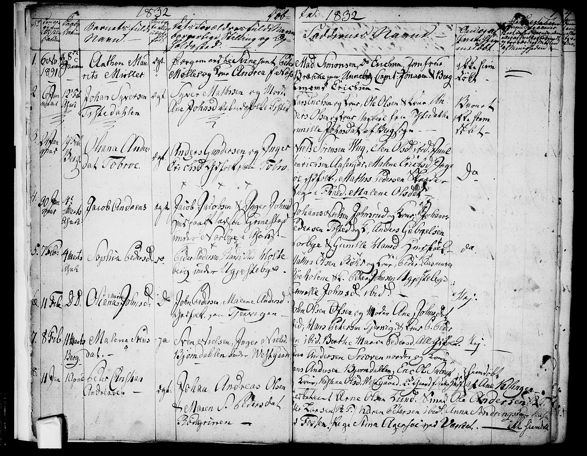Berg prestekontor Kirkebøker, SAO/A-10902/F/Fa/L0003: Parish register (official) no. I 3, 1832-1842, p. 1