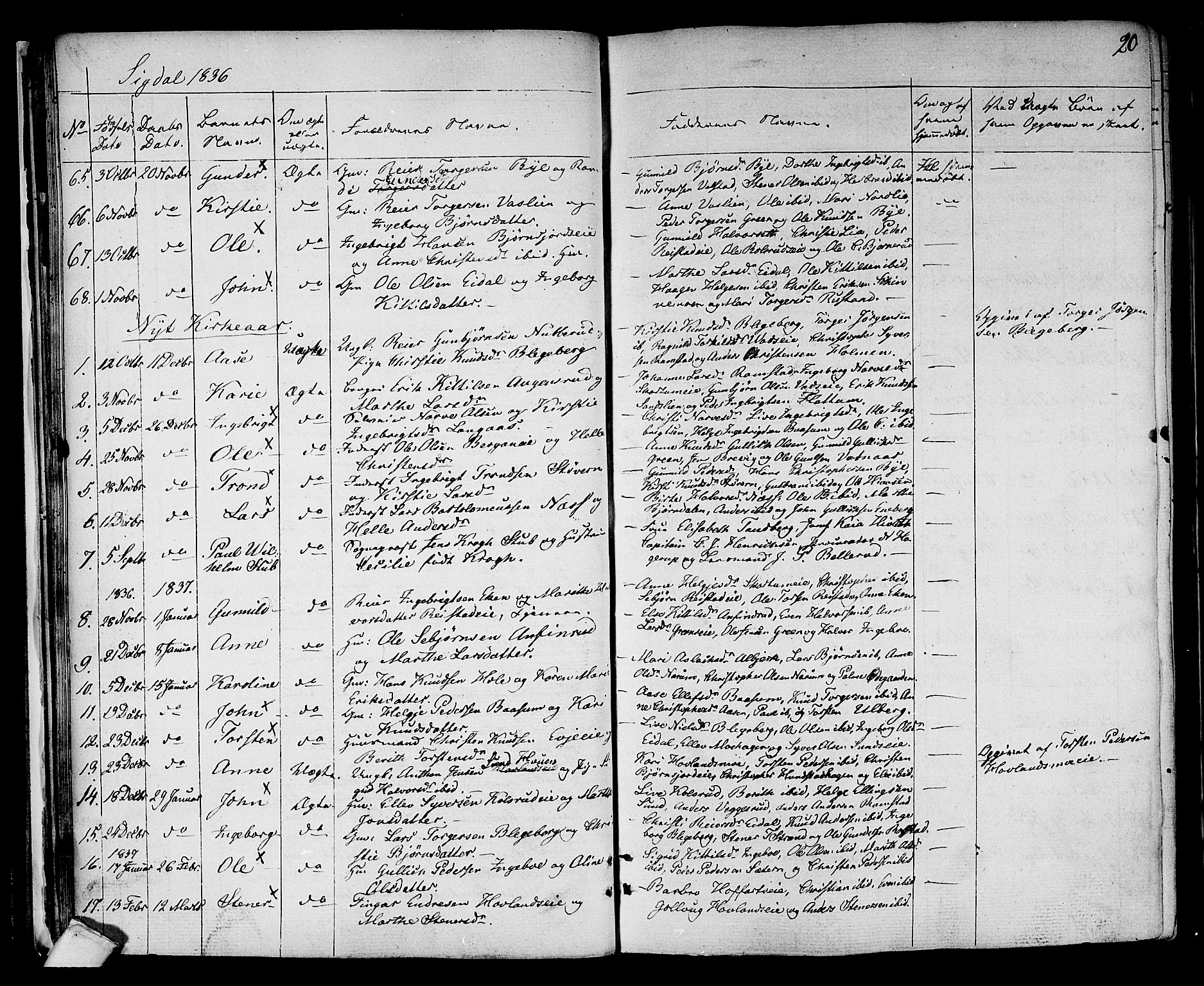 Sigdal kirkebøker, AV/SAKO-A-245/F/Fa/L0006: Parish register (official) no. I 6 /1, 1829-1843, p. 20