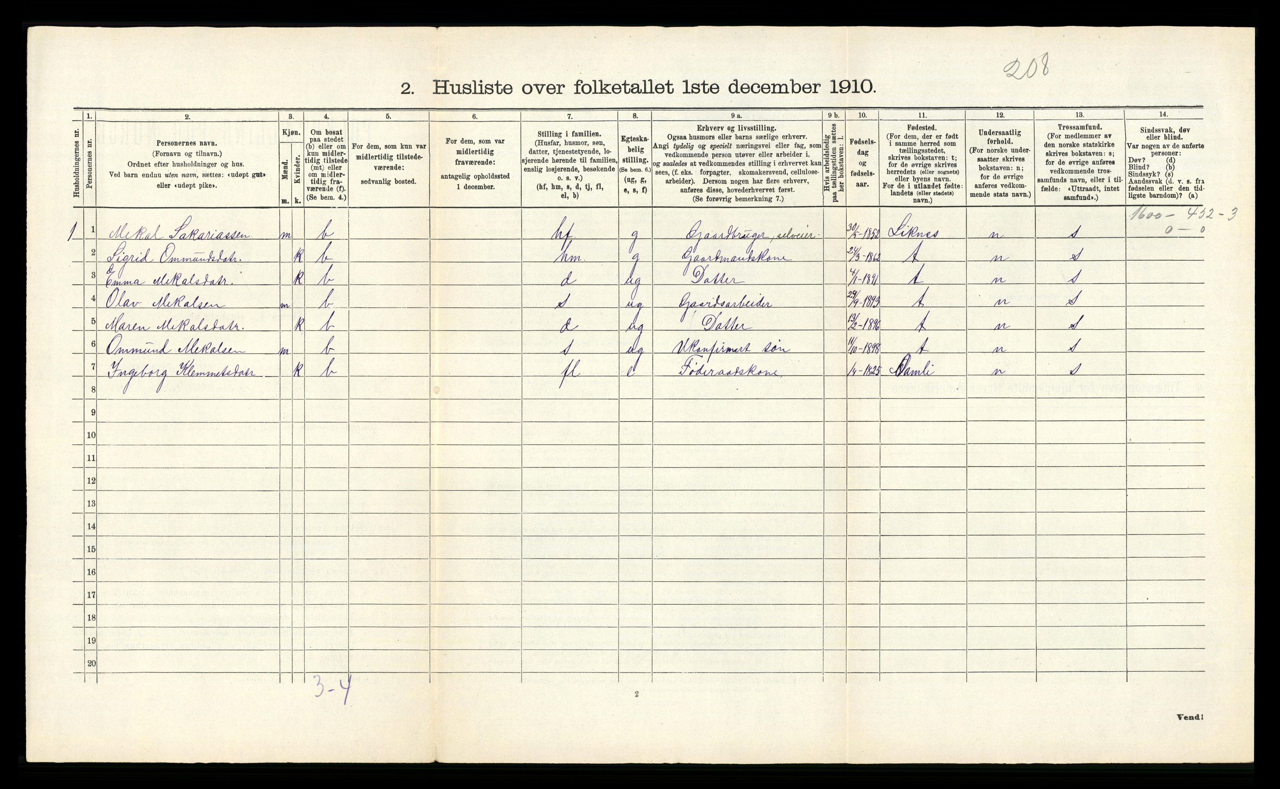 RA, 1910 census for Øyestad, 1910, p. 121