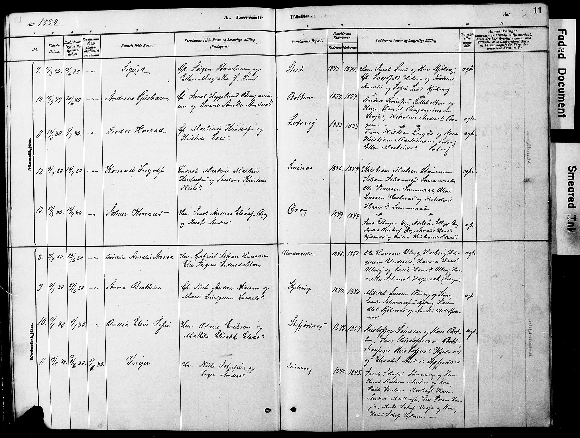 Ministerialprotokoller, klokkerbøker og fødselsregistre - Nordland, AV/SAT-A-1459/861/L0875: Parish register (copy) no. 861C01, 1879-1887, p. 11