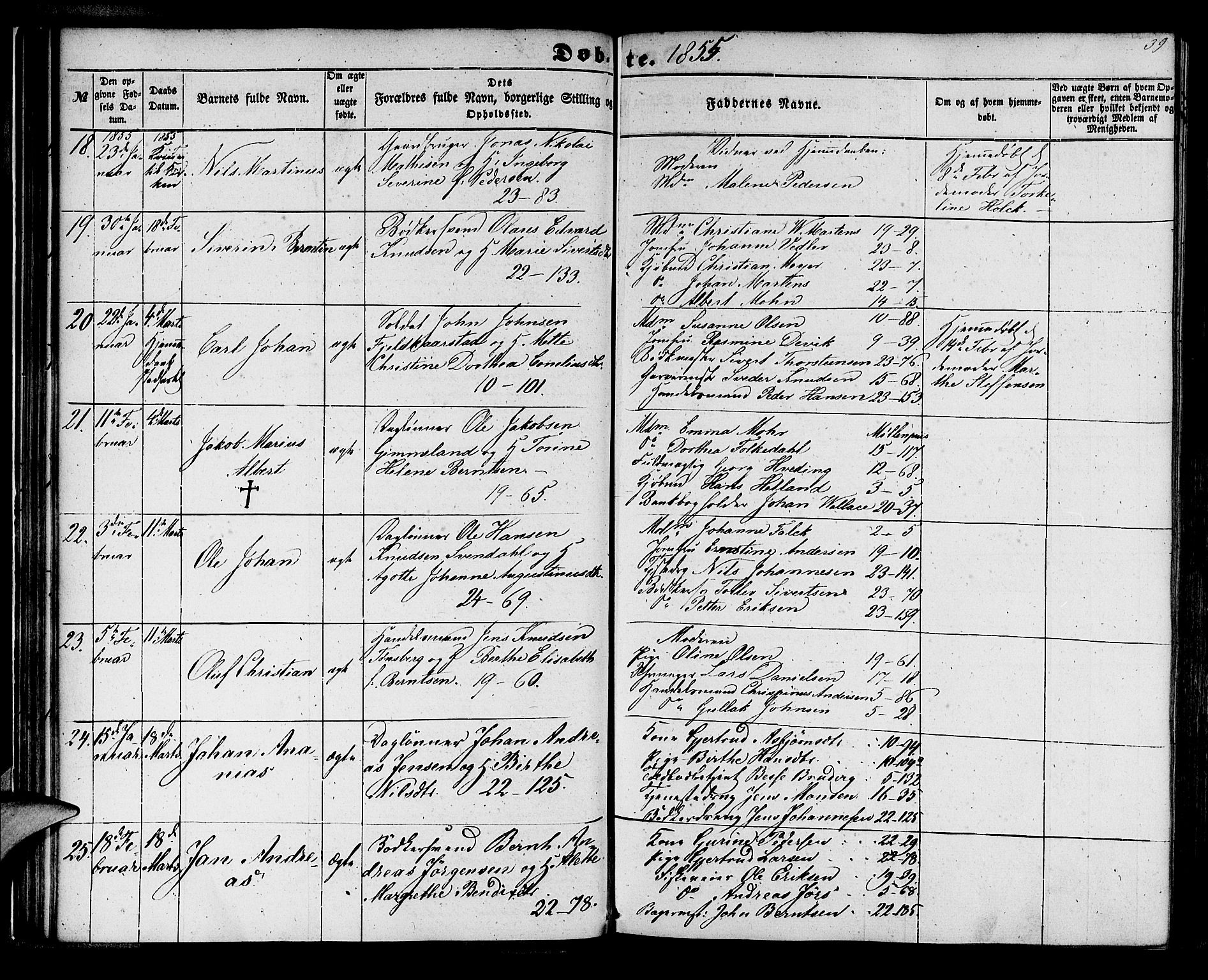 Korskirken sokneprestembete, AV/SAB-A-76101/H/Hab: Parish register (copy) no. B 3, 1853-1858, p. 39
