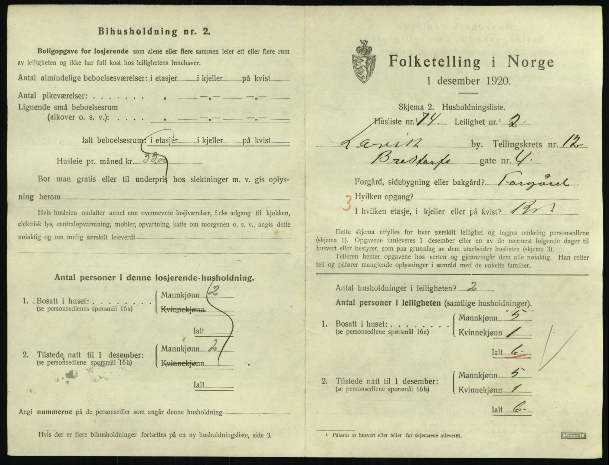 SAKO, 1920 census for Larvik, 1920, p. 8644