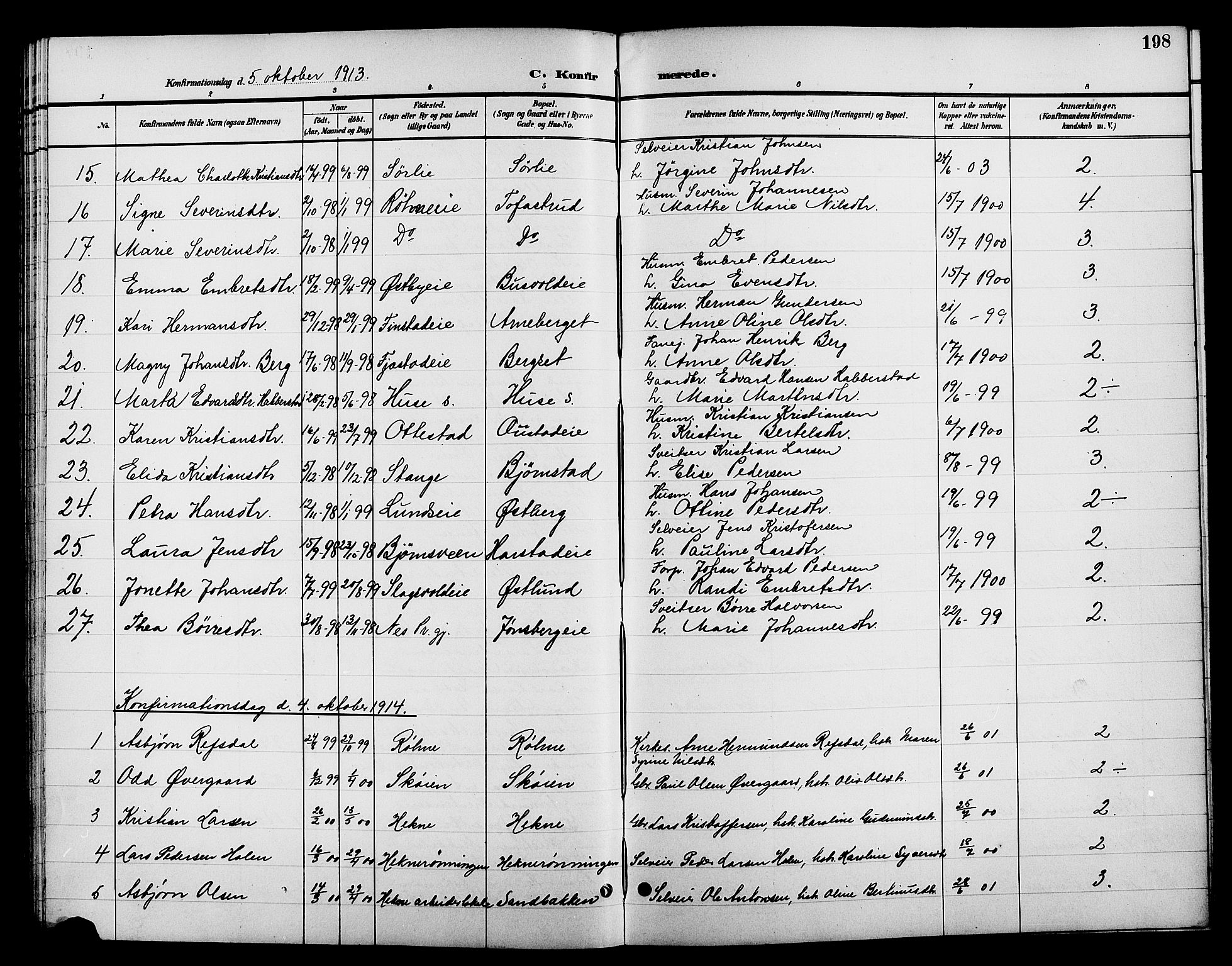 Romedal prestekontor, SAH/PREST-004/L/L0012: Parish register (copy) no. 12, 1896-1914, p. 198