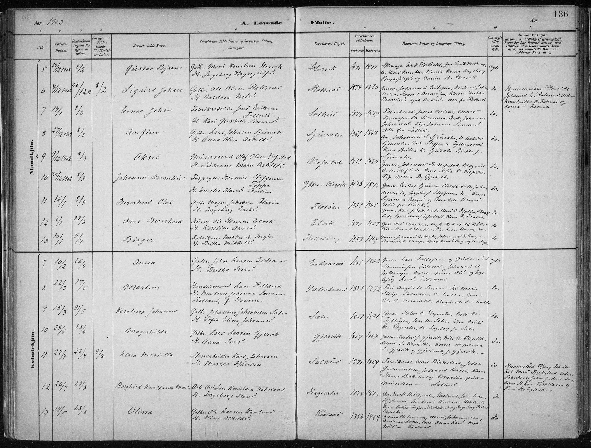 Hamre sokneprestembete, AV/SAB-A-75501/H/Ha/Haa/Haab/L0001: Parish register (official) no. B  1, 1882-1905, p. 136