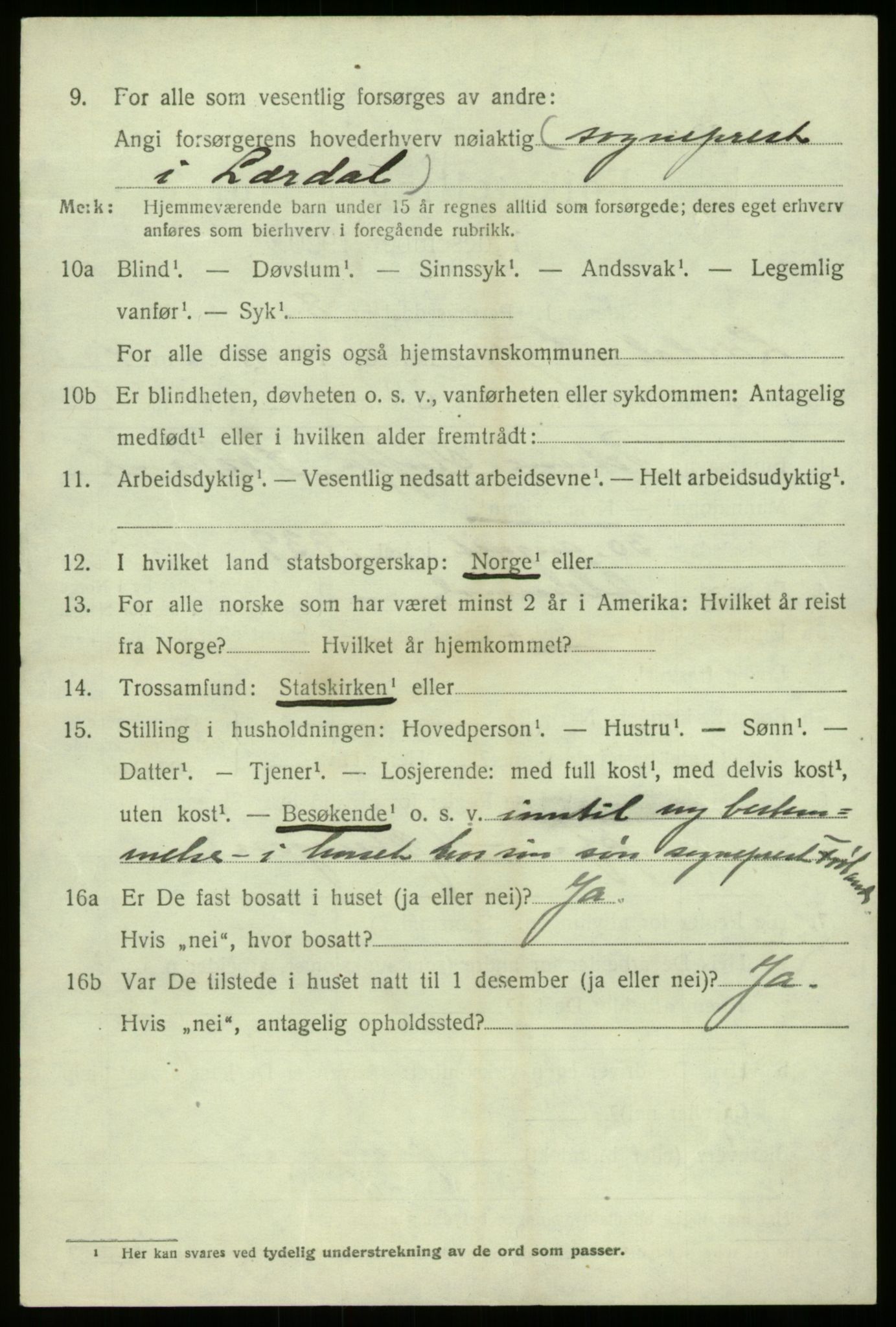 SAB, 1920 census for Lærdal, 1920, p. 2475