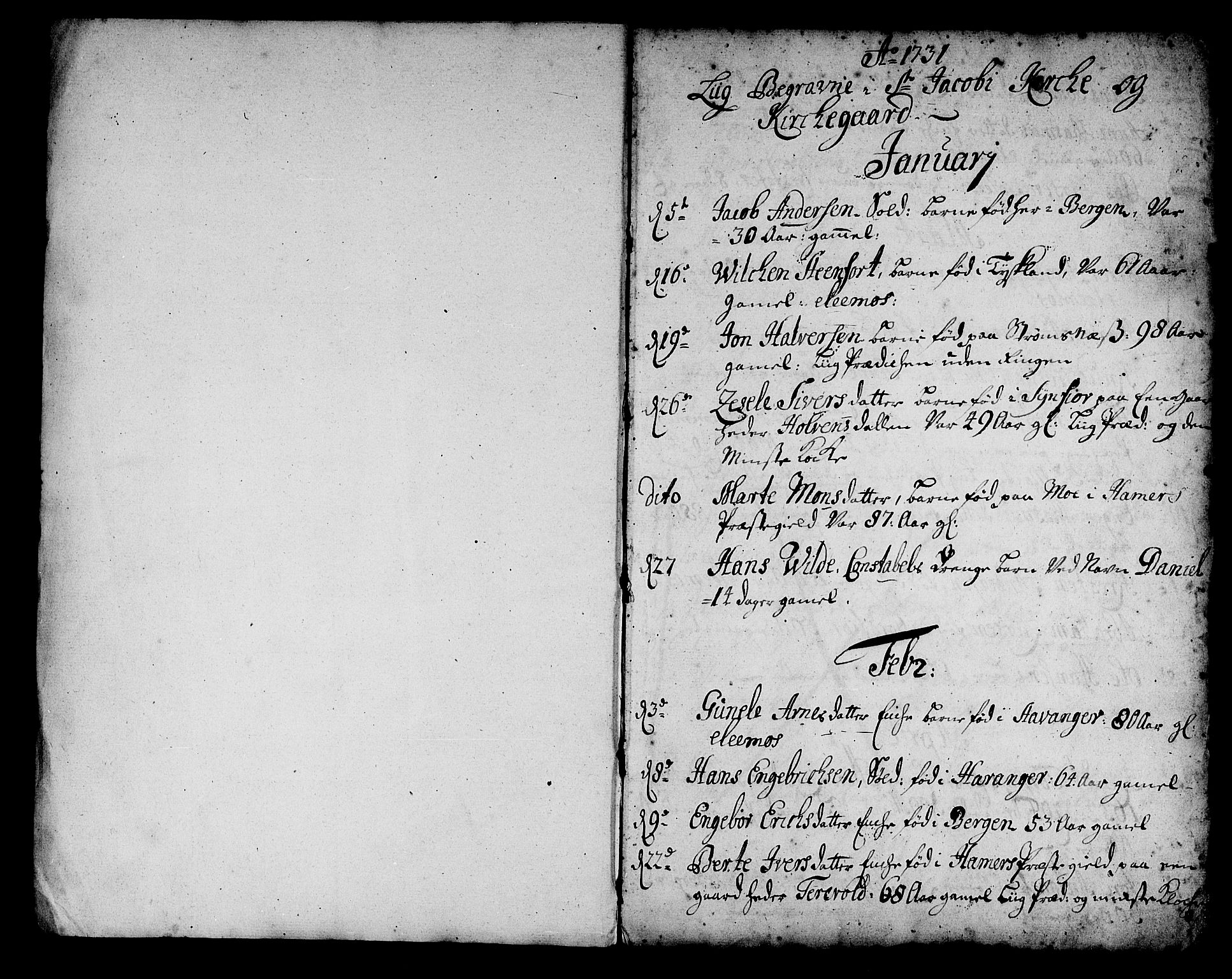 Korskirken sokneprestembete, AV/SAB-A-76101/H/Haa/L0011: Parish register (official) no. A 11, 1731-1785, p. 1