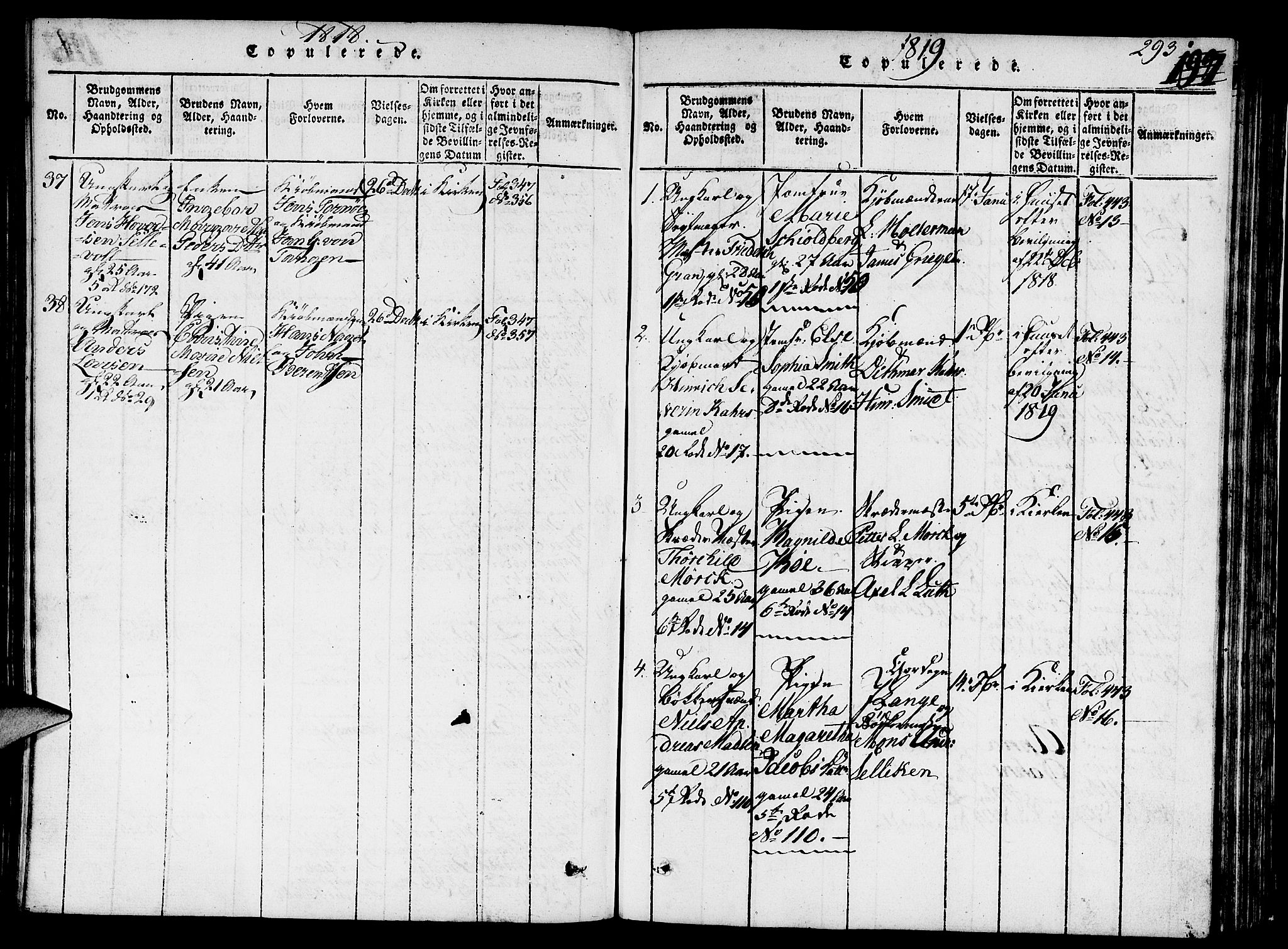 Nykirken Sokneprestembete, SAB/A-77101/H/Hab/L0003: Parish register (copy) no. A 4, 1816-1821, p. 293