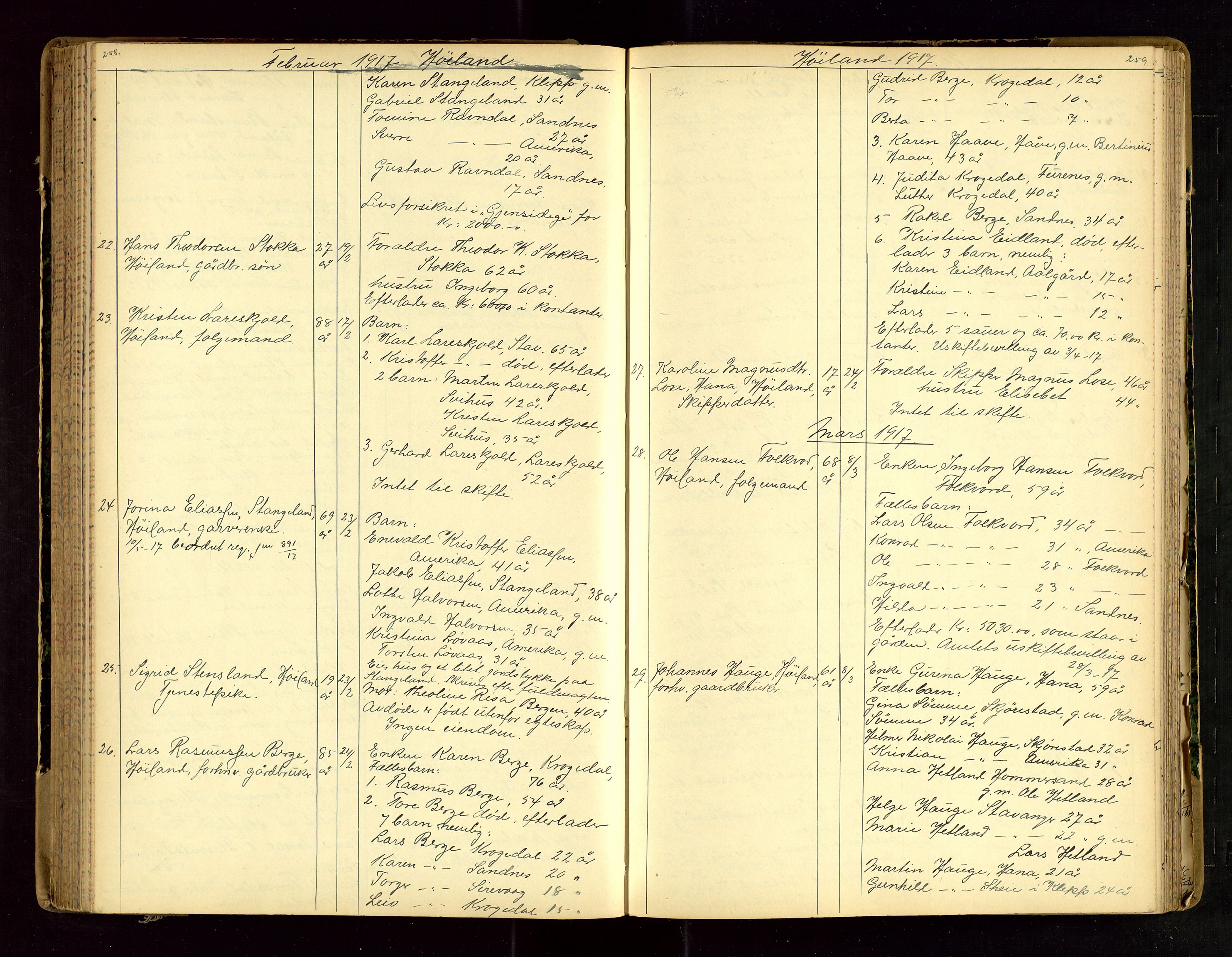 Jæren sorenskriveri, AV/SAST-A-100310/01/5/52/52B/L0003: DØDSFALLPROTOKOLL, 1910-1916, p. 258-259