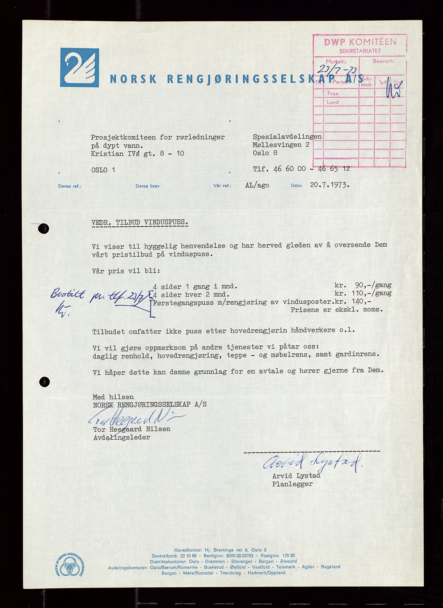 Industridepartementet, Oljekontoret, AV/SAST-A-101348/Di/L0002: DWP, måneds- kvartals- halvårs- og årsrapporter, økonomi, personell, div., 1972-1974, p. 493