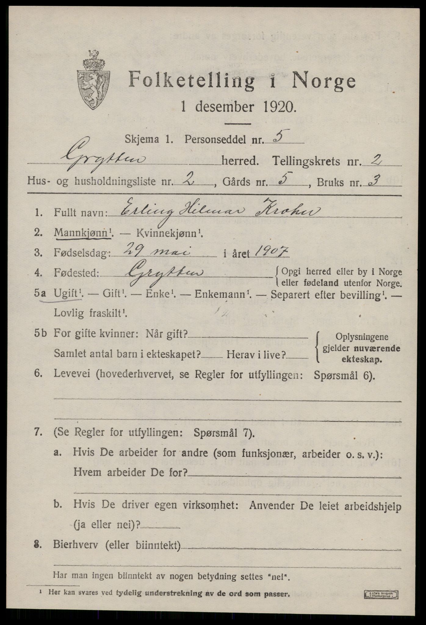 SAT, 1920 census for Grytten, 1920, p. 1904