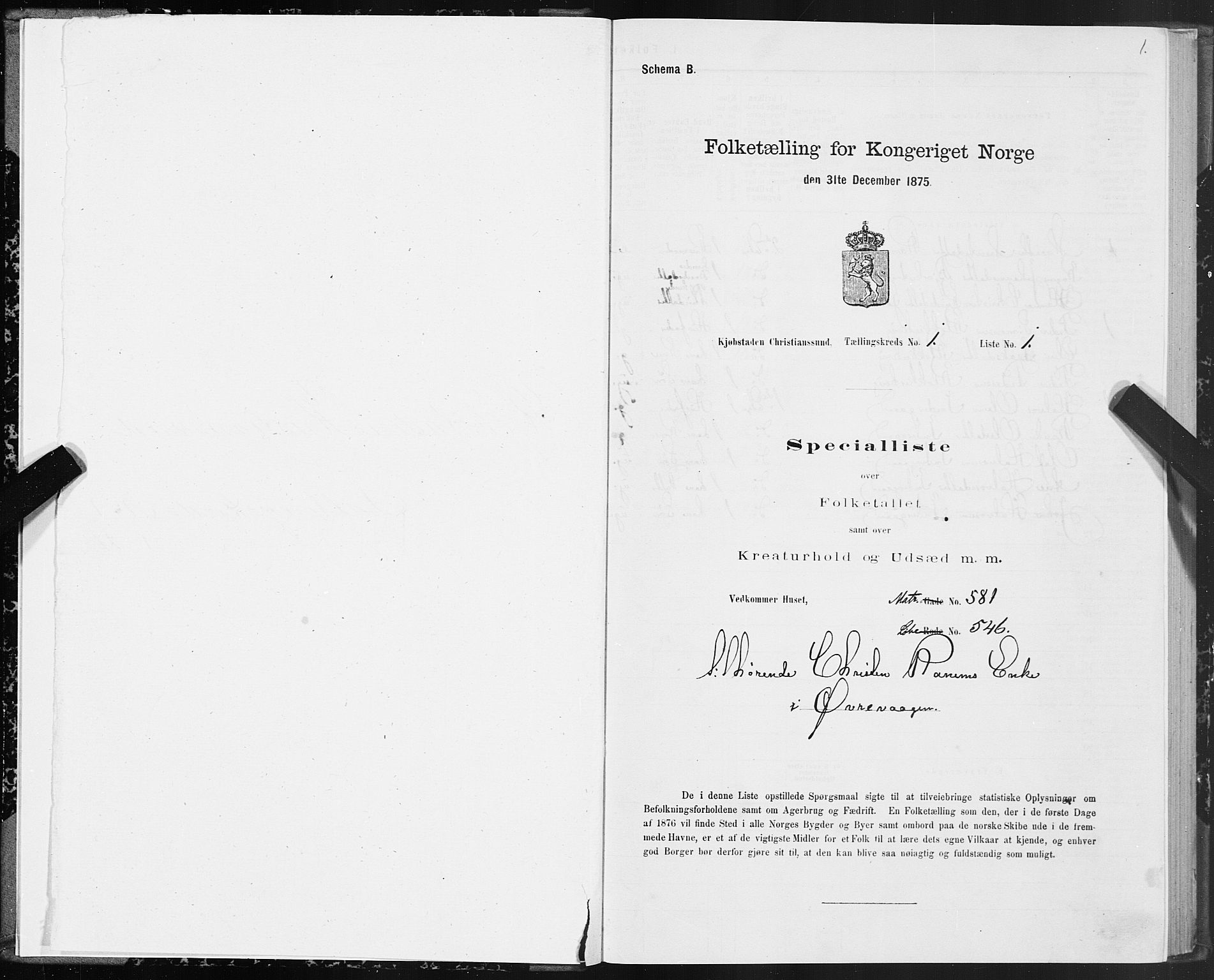 SAT, 1875 census for 1503B Kristiansund/Kristiansund, 1875, p. 1001