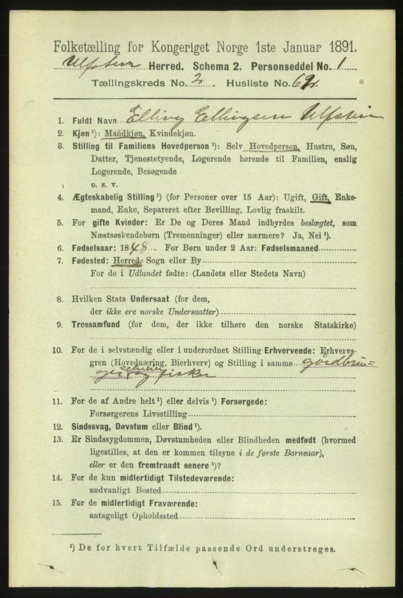 RA, 1891 census for 1516 Ulstein, 1891, p. 712