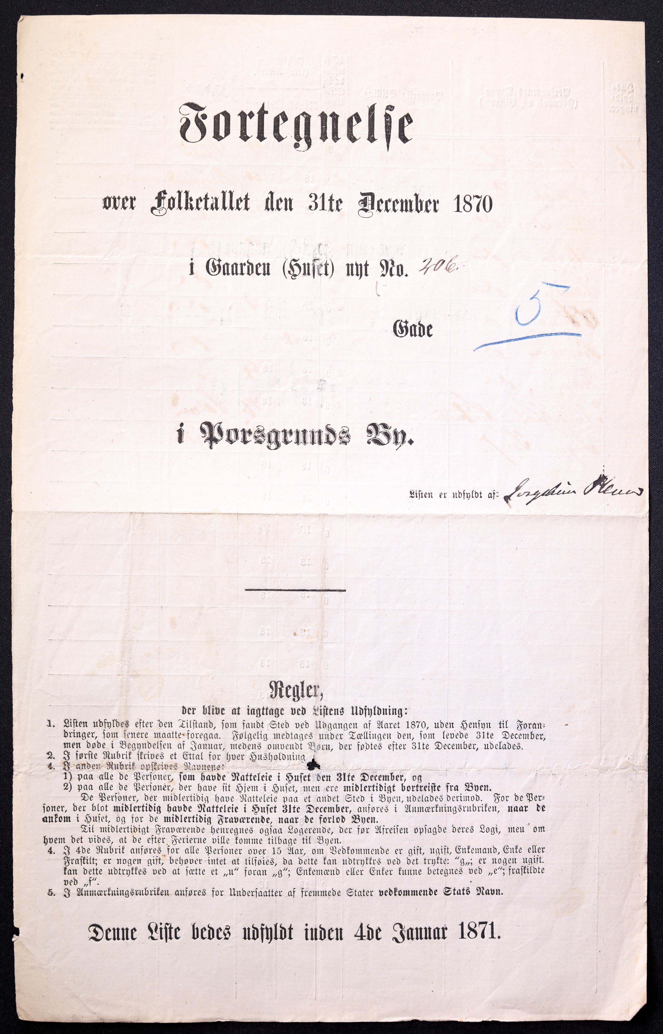 RA, 1870 census for 0805 Porsgrunn, 1870, p. 697