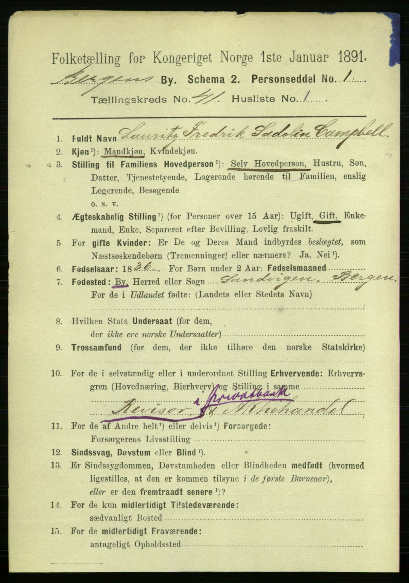 RA, 1891 Census for 1301 Bergen, 1891, p. 48989