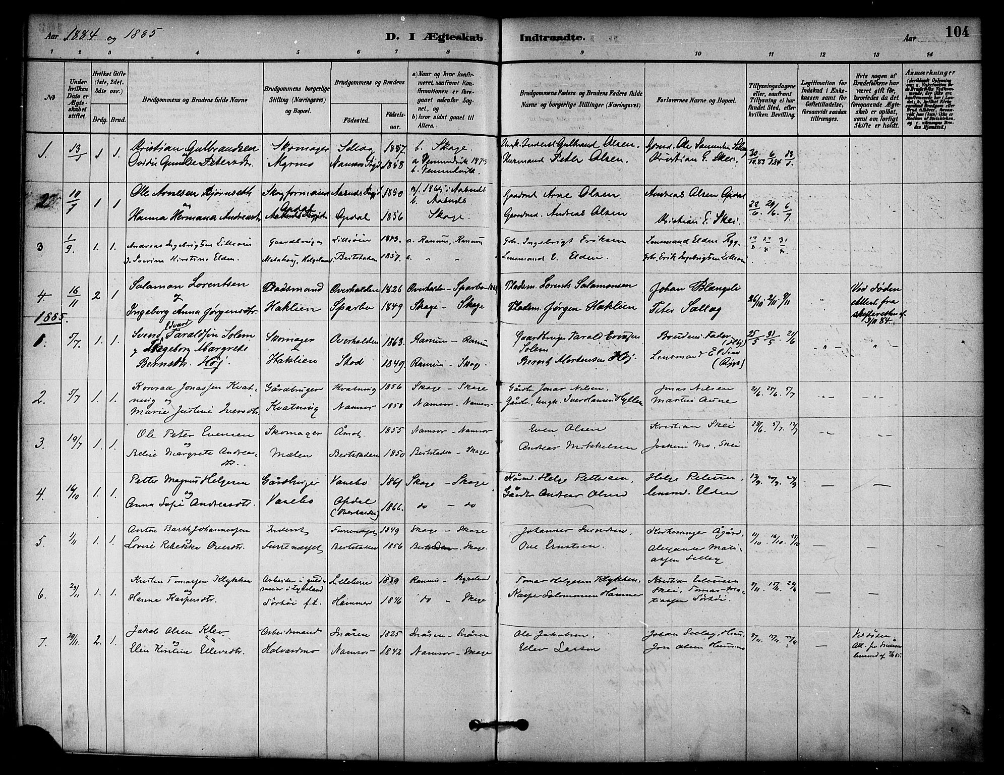 Ministerialprotokoller, klokkerbøker og fødselsregistre - Nord-Trøndelag, AV/SAT-A-1458/766/L0563: Parish register (official) no. 767A01, 1881-1899, p. 104