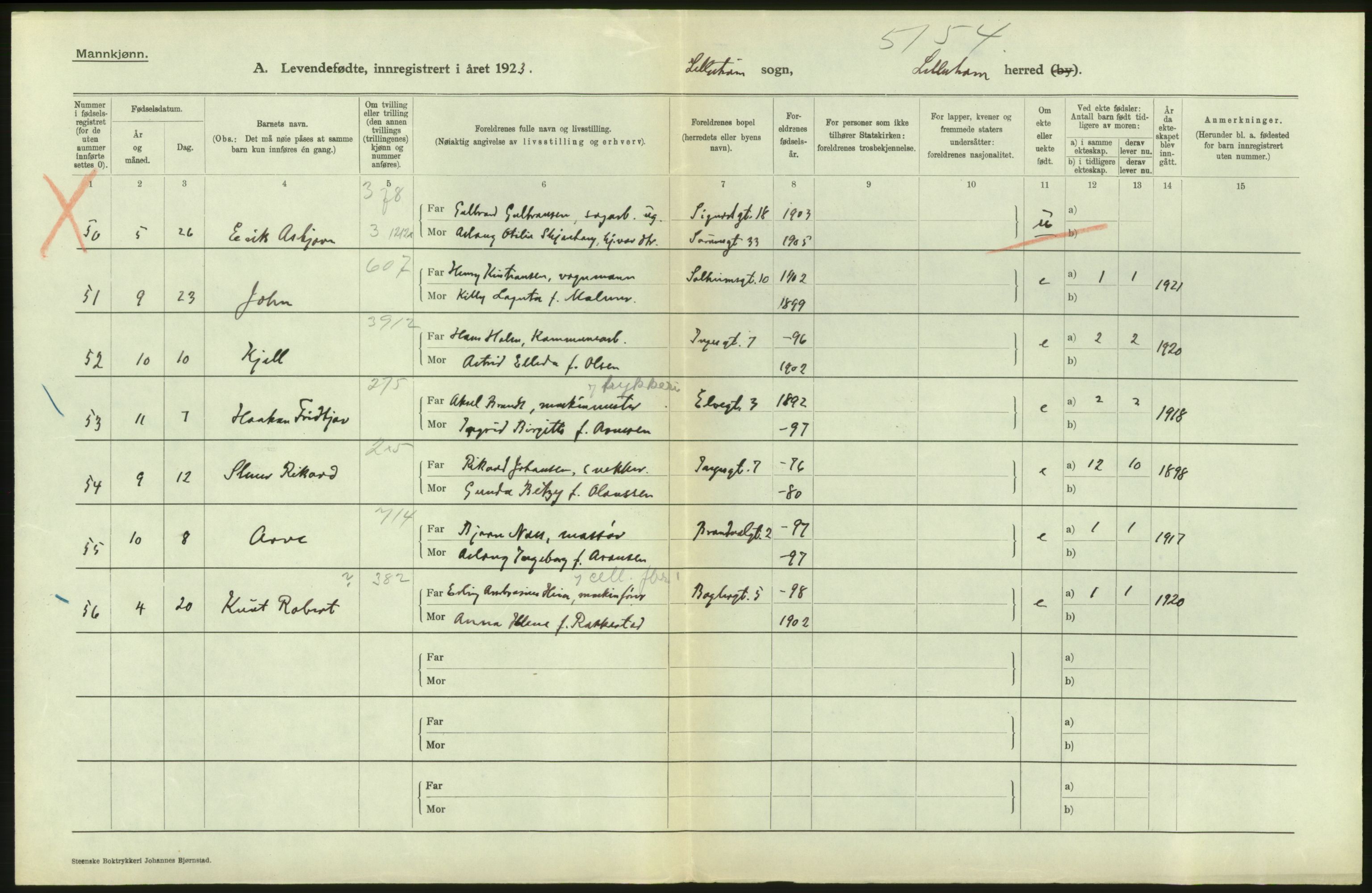 Statistisk sentralbyrå, Sosiodemografiske emner, Befolkning, AV/RA-S-2228/D/Df/Dfc/Dfcc/L0003: Akershus fylke: Levendefødte menn og kvinner. Bygder., 1923, p. 130