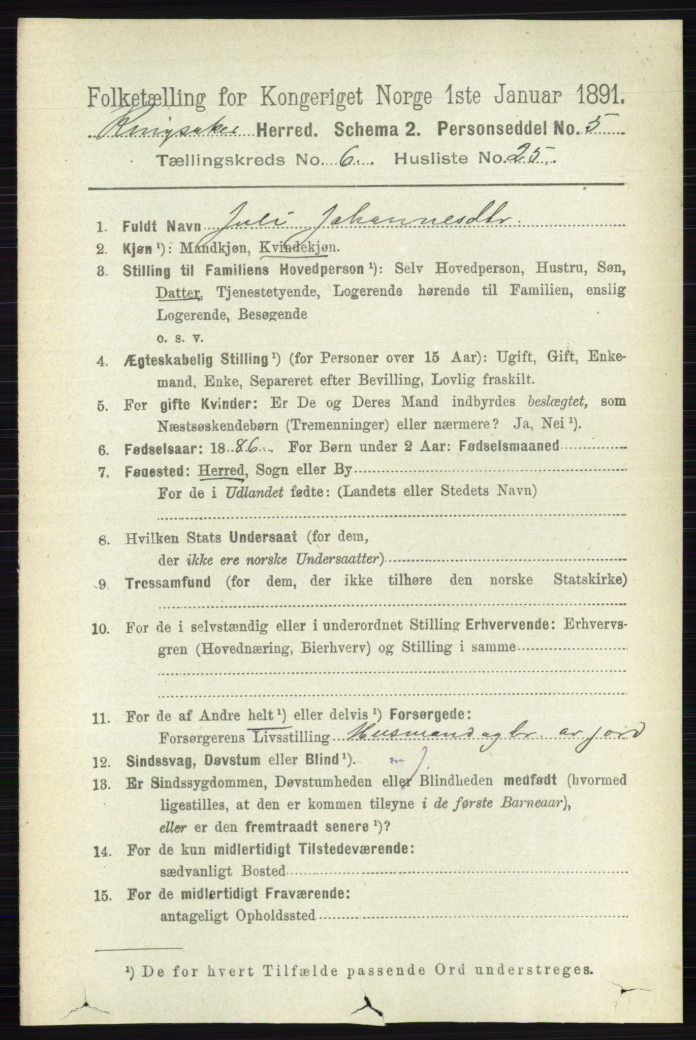 RA, 1891 census for 0412 Ringsaker, 1891, p. 3329