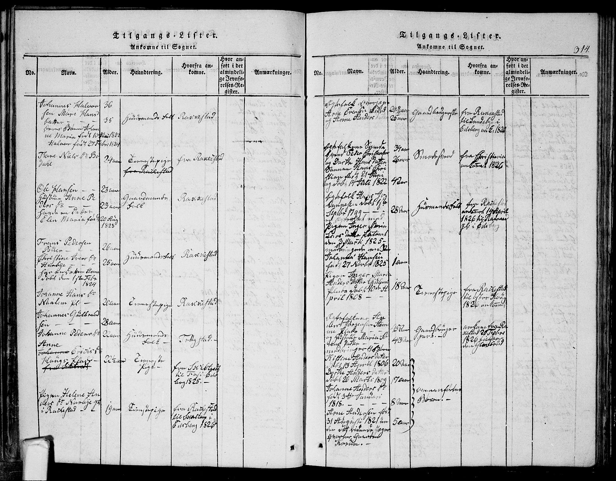 Eidsberg prestekontor Kirkebøker, AV/SAO-A-10905/G/Ga/L0001: Parish register (copy) no. I 1, 1814-1831, p. 314