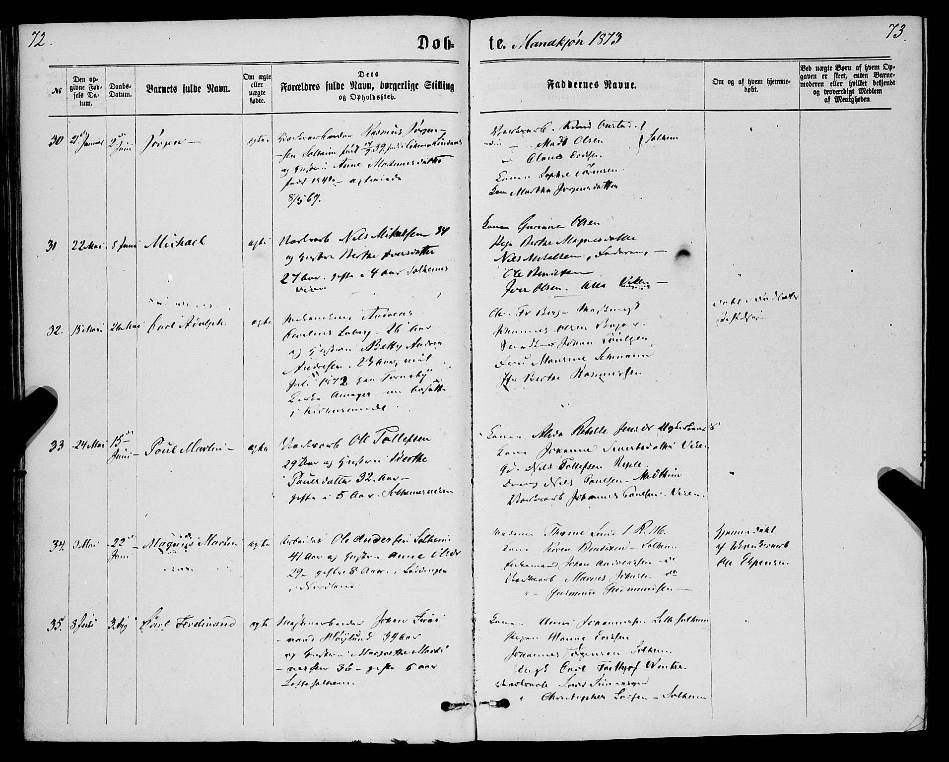 St. Jørgens hospital og Årstad sokneprestembete, AV/SAB-A-99934: Parish register (official) no. A 6, 1870-1878, p. 72-73