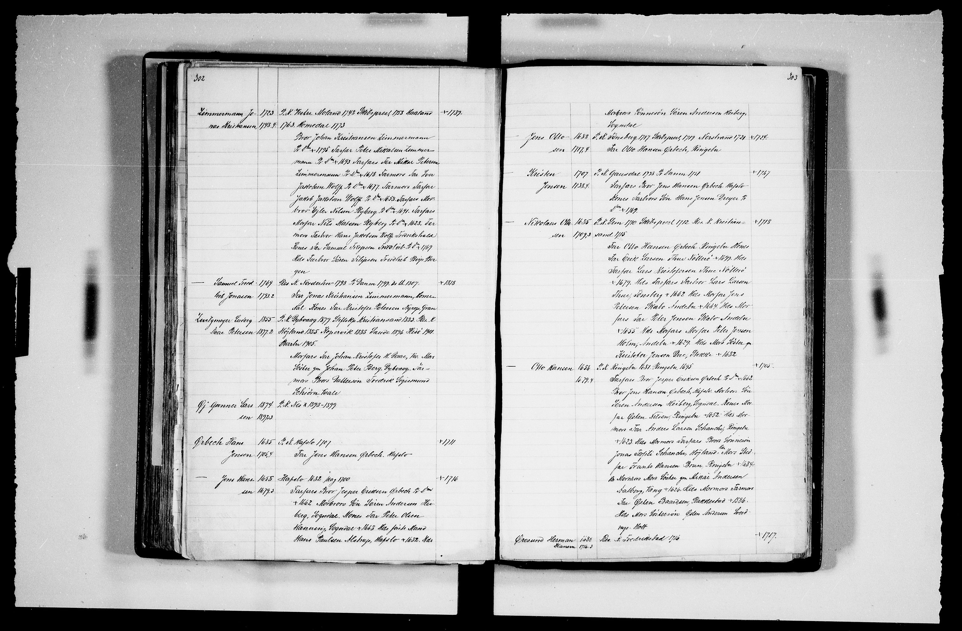 Manuskriptsamlingen, RA/EA-3667/F/L0111c: Schiørn, Fredrik; Den norske kirkes embeter og prester 1700-1900, Prester L-Ø, 1700-1900, p. 302-303