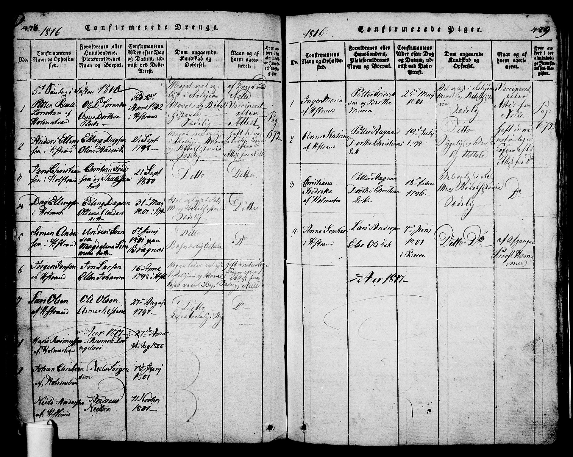 Holmestrand kirkebøker, AV/SAKO-A-346/G/Ga/L0001: Parish register (copy) no. 1, 1814-1848, p. 478-479