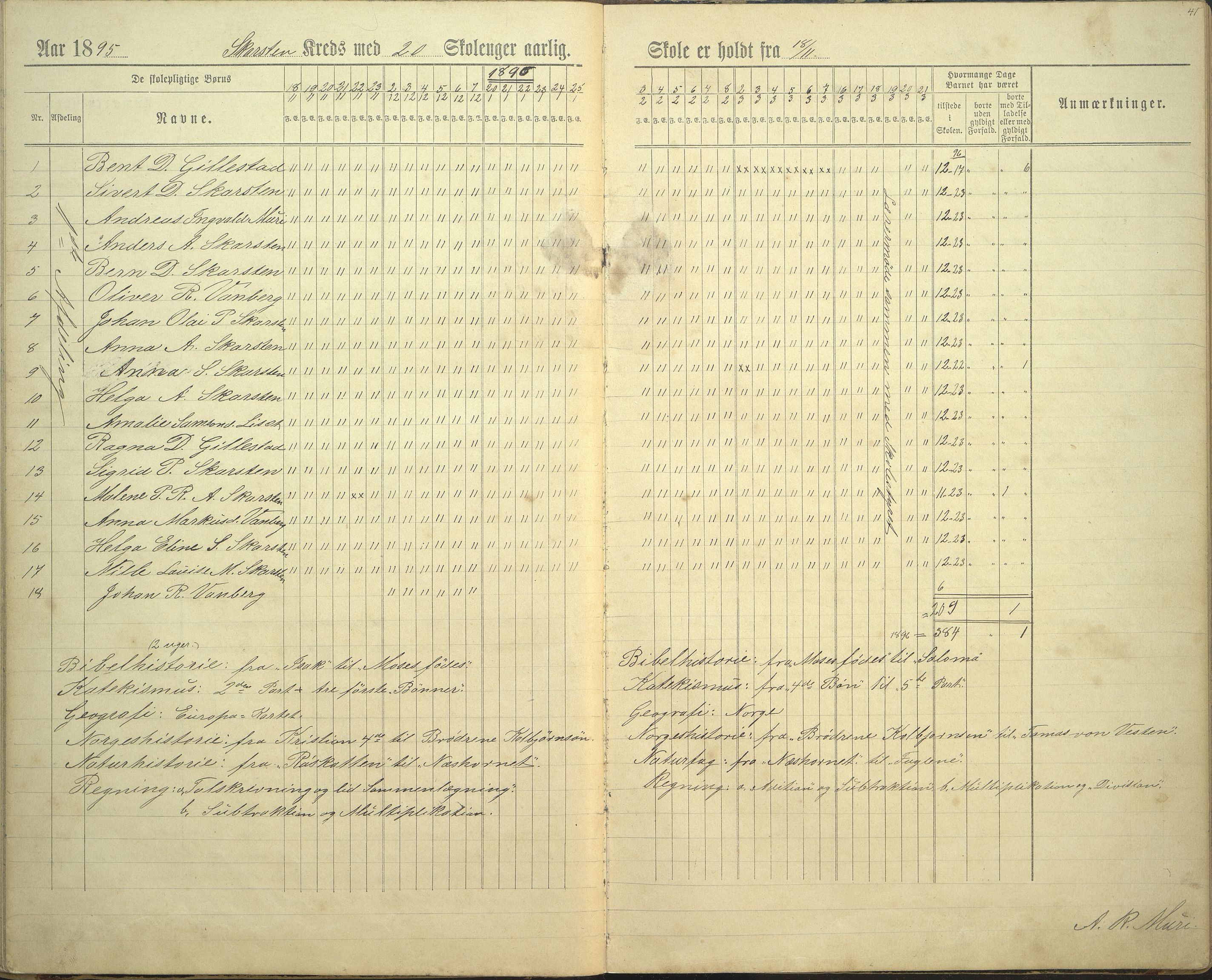 Innvik kommune. Rake skule, VLFK/K-14470.520.23/543/L0002: dagbok for Rake skule og Skarstein skule, 1894-1909, p. 41