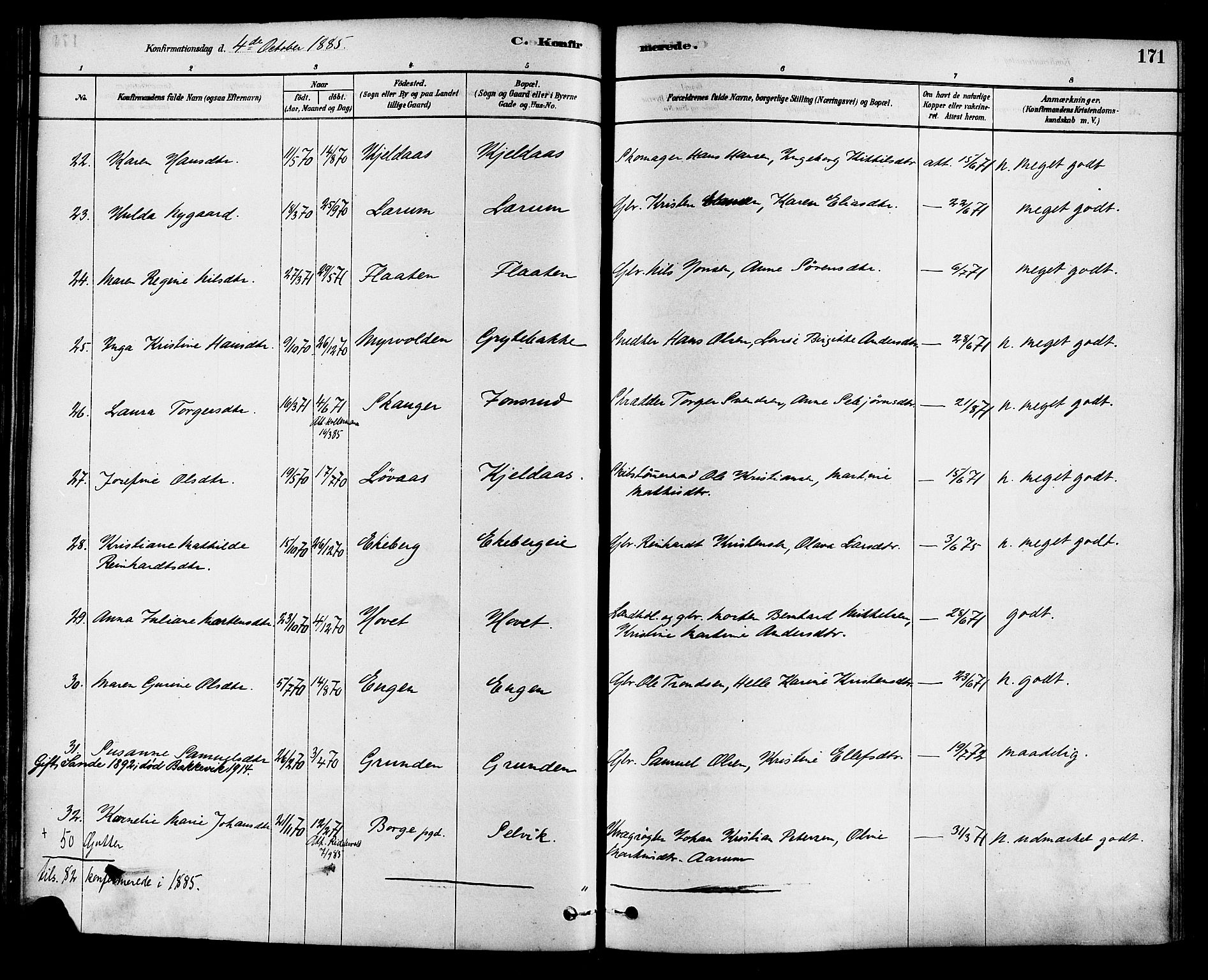 Sande Kirkebøker, SAKO/A-53/F/Fa/L0006: Parish register (official) no. 6, 1878-1888, p. 171