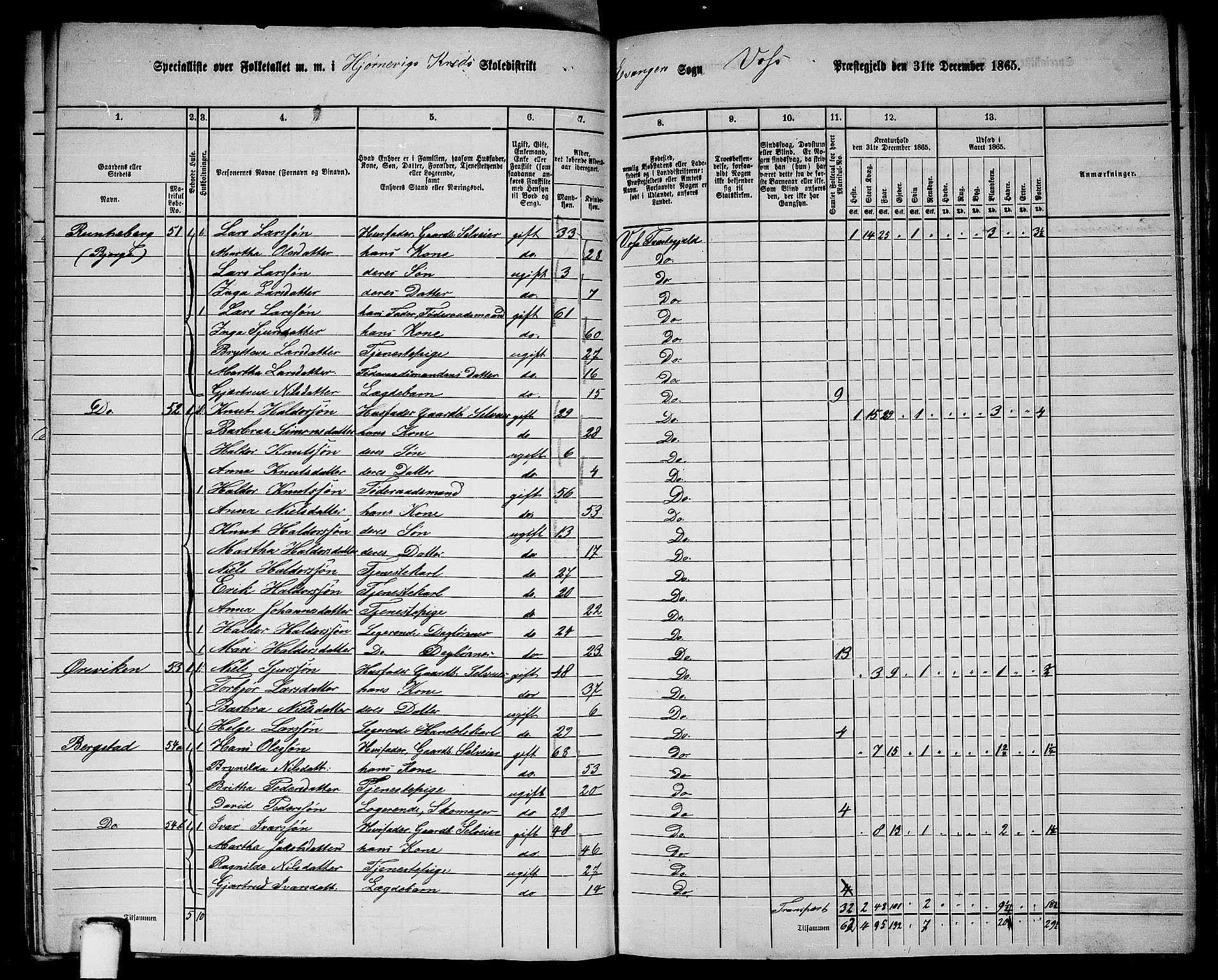 RA, 1865 census for Voss, 1865, p. 336