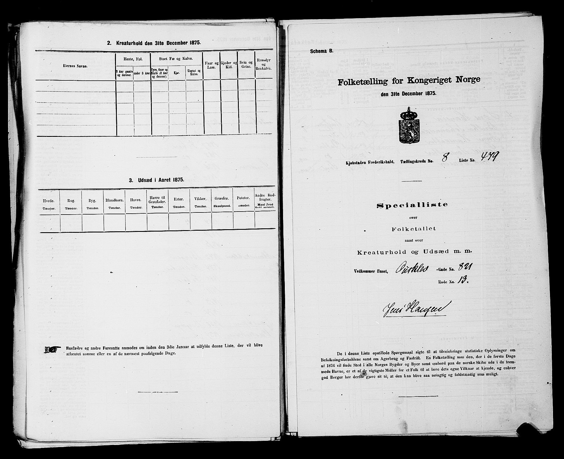 RA, 1875 census for 0101P Fredrikshald, 1875, p. 1250