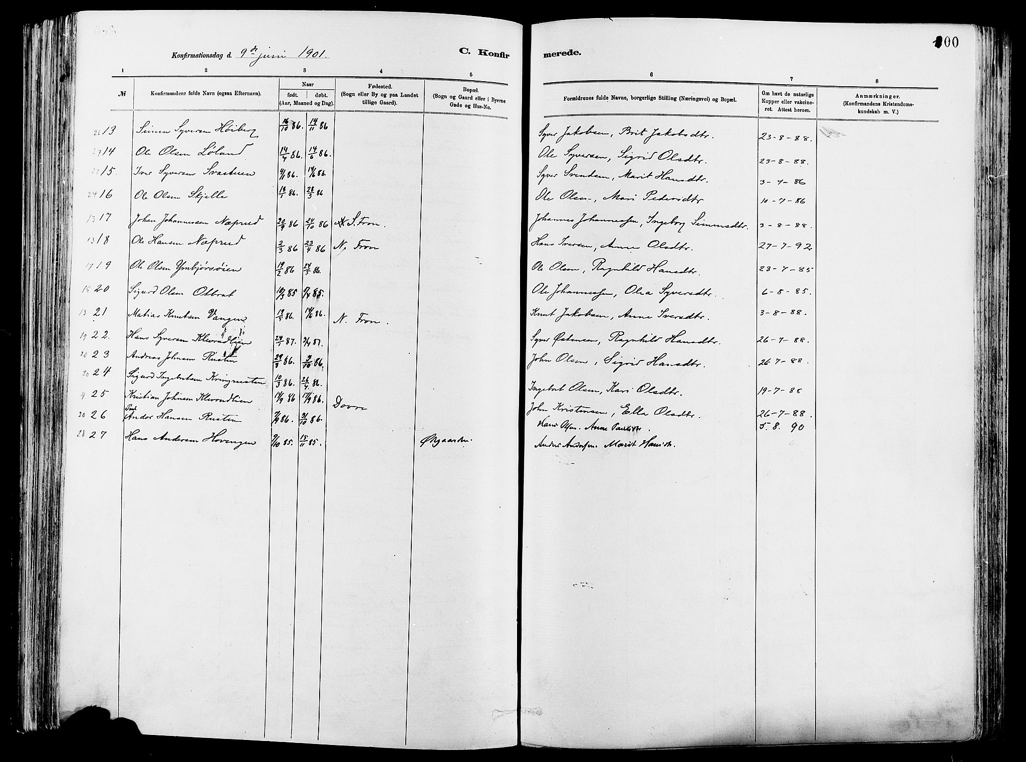 Vågå prestekontor, SAH/PREST-076/H/Ha/Haa/L0008: Parish register (official) no. 8, 1886-1904, p. 100